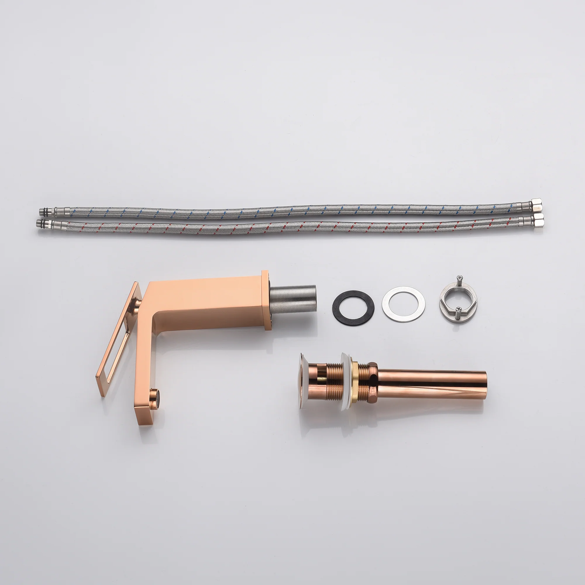 Rose Gold Single Handle Bathroom Sink Faucet with Pop-Up Overflow Drain - Image 3
