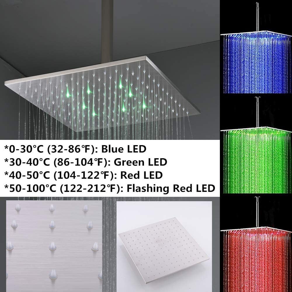 12-Inch or 16-Inch Ceiling Mount Brushed Nickel Shower System with Dual Functions: Options for LED or Non-LED Rain Head - Image 3