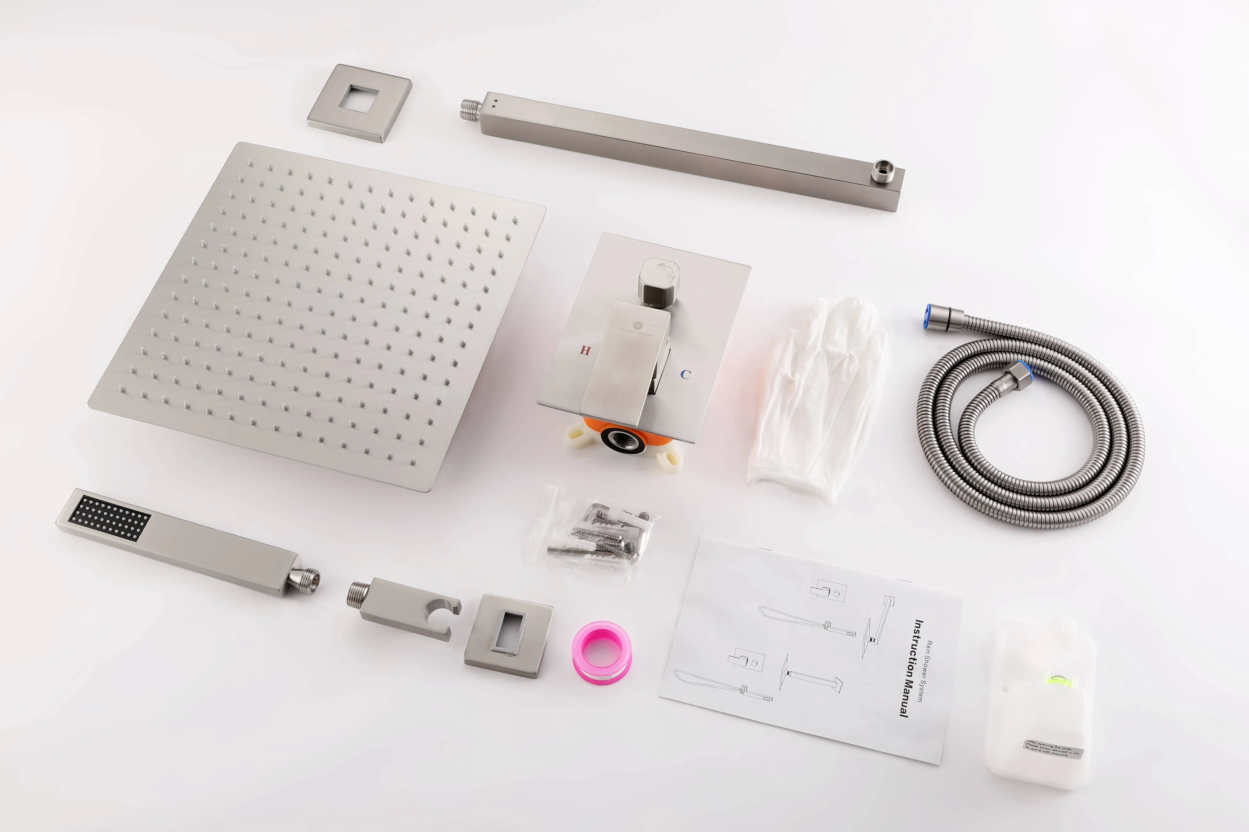12-Inch or 16-Inch Ceiling Mount Brushed Nickel Shower System with Dual Functions: Options for LED or Non-LED Rain Head - Image 4