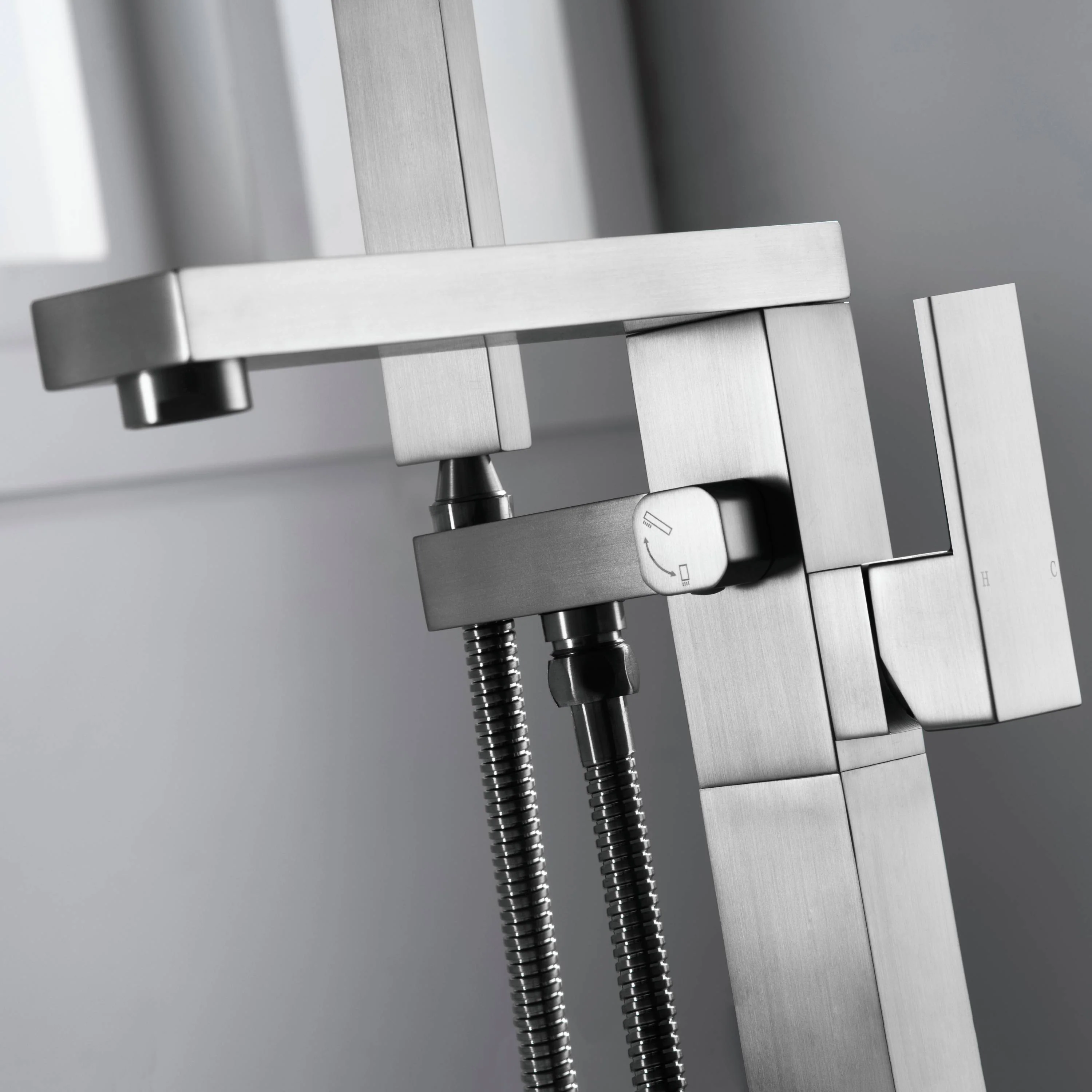Brushed Nickel Waterfall Floor Mount Freestanding Bathtub Faucet Tub Filler - Image 3