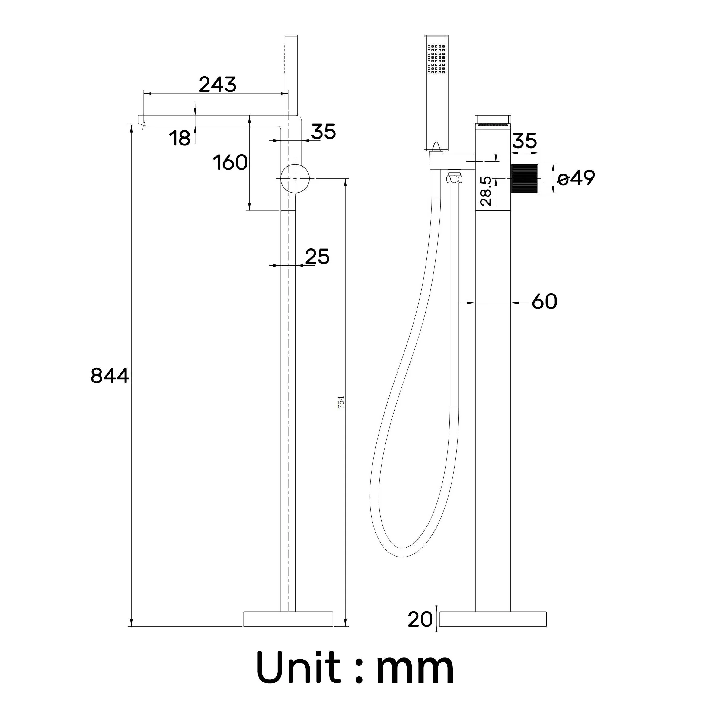 Brushed Nickel Waterfall Floor Mount Freestanding Bathtub Faucet Tub Filler - Image 5