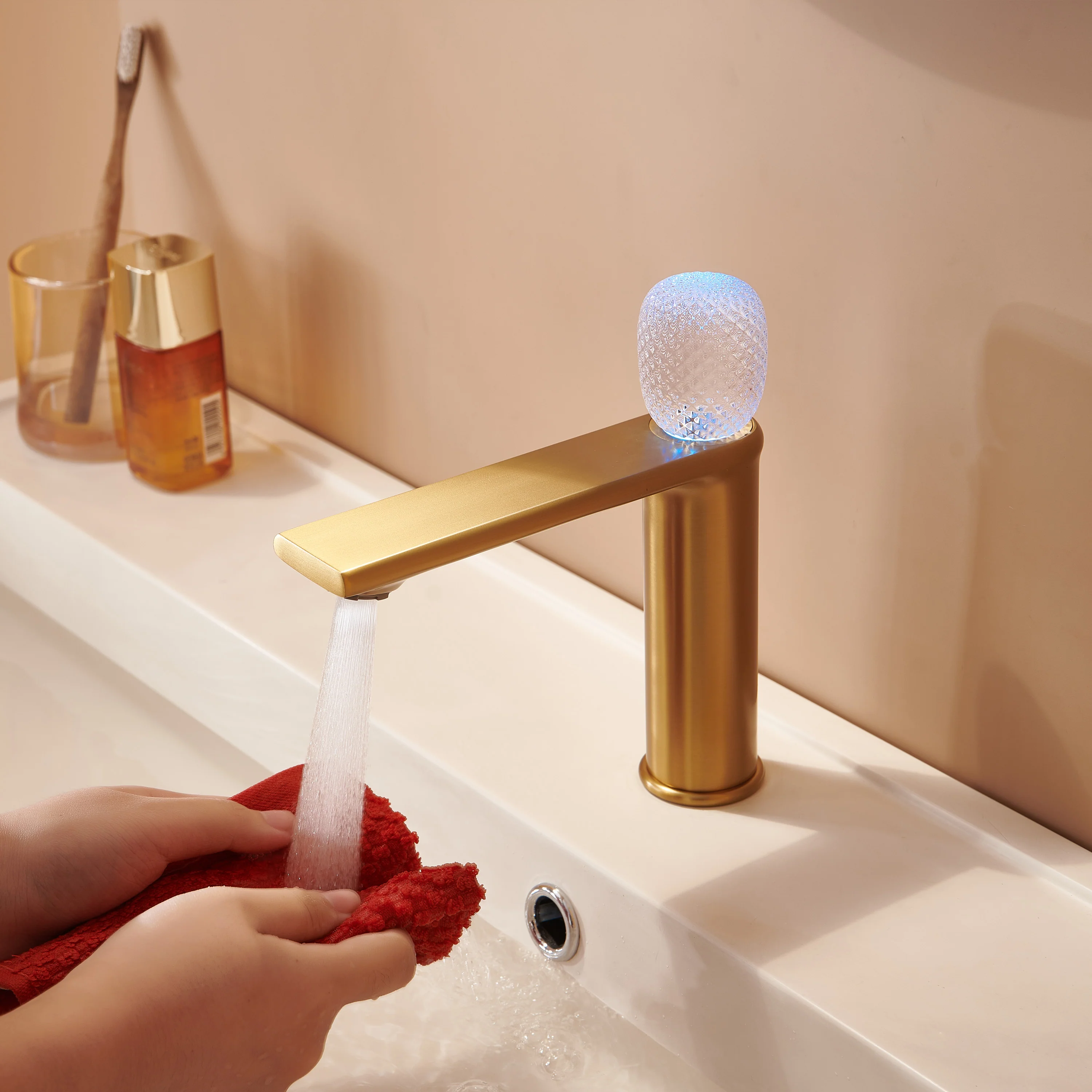 Lumina crystal Single Handle Single Hole Bathroom Sink Faucet with Pop up drain overflow - Image 13