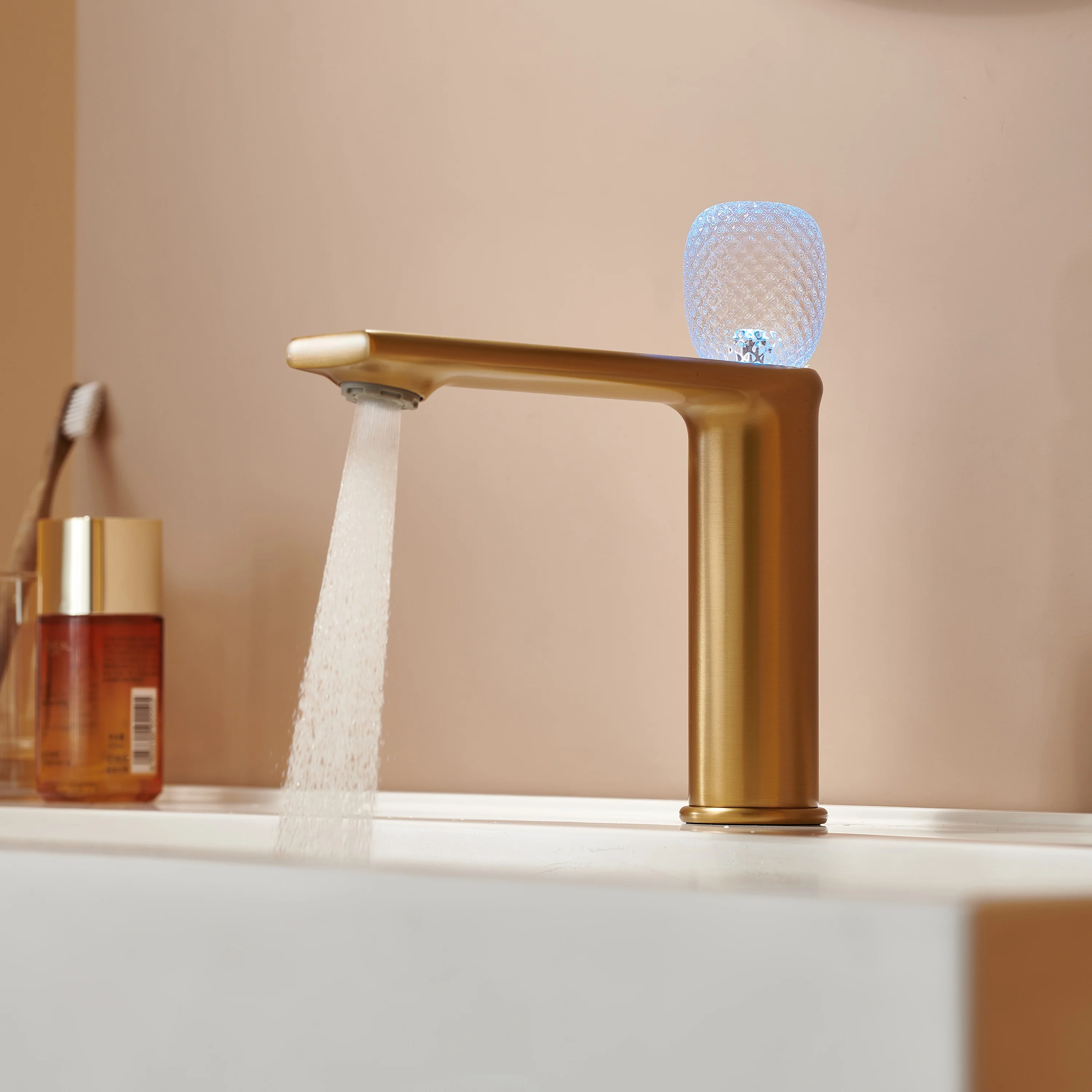 Lumina crystal Single Handle Single Hole Bathroom Sink Faucet with Pop up drain overflow - Image 9