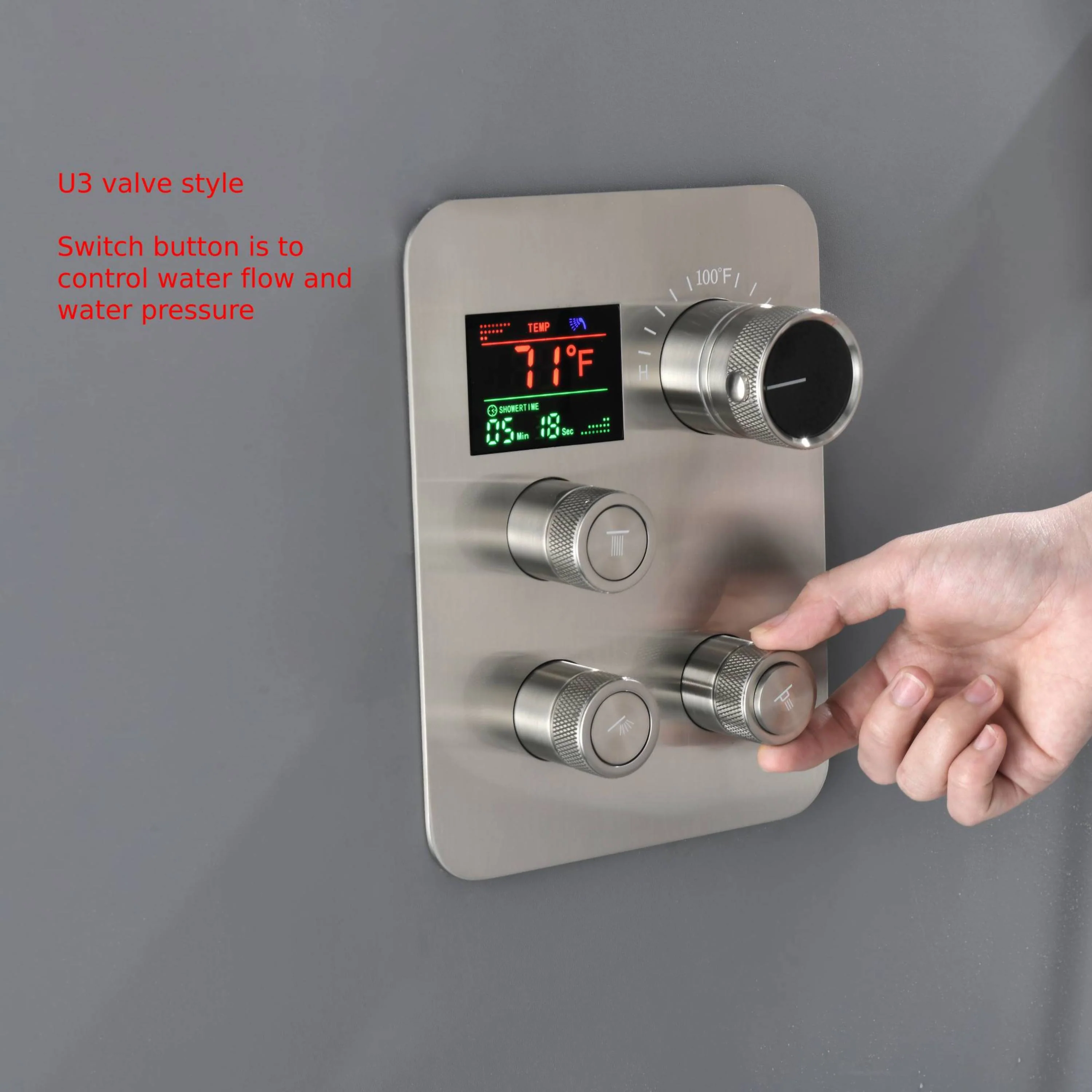 Flush Mount Shower Faucet Set with 3-Way Digital Thermostatic Control, 64-Color LED Lights - Image 10