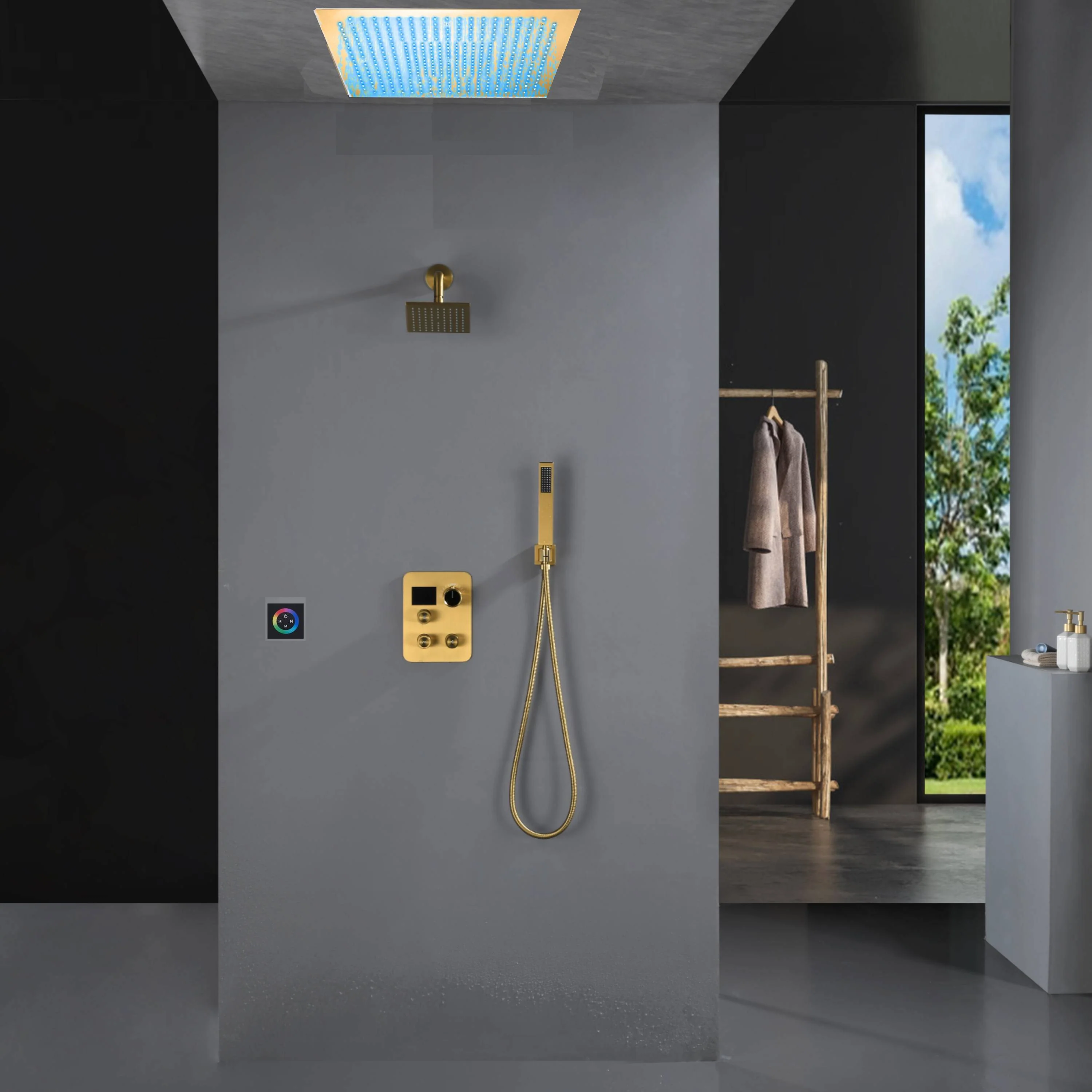 Flush Mount Shower Faucet Set with 3-Way Digital Thermostatic Control, 64-Color LED Lights - Image 3