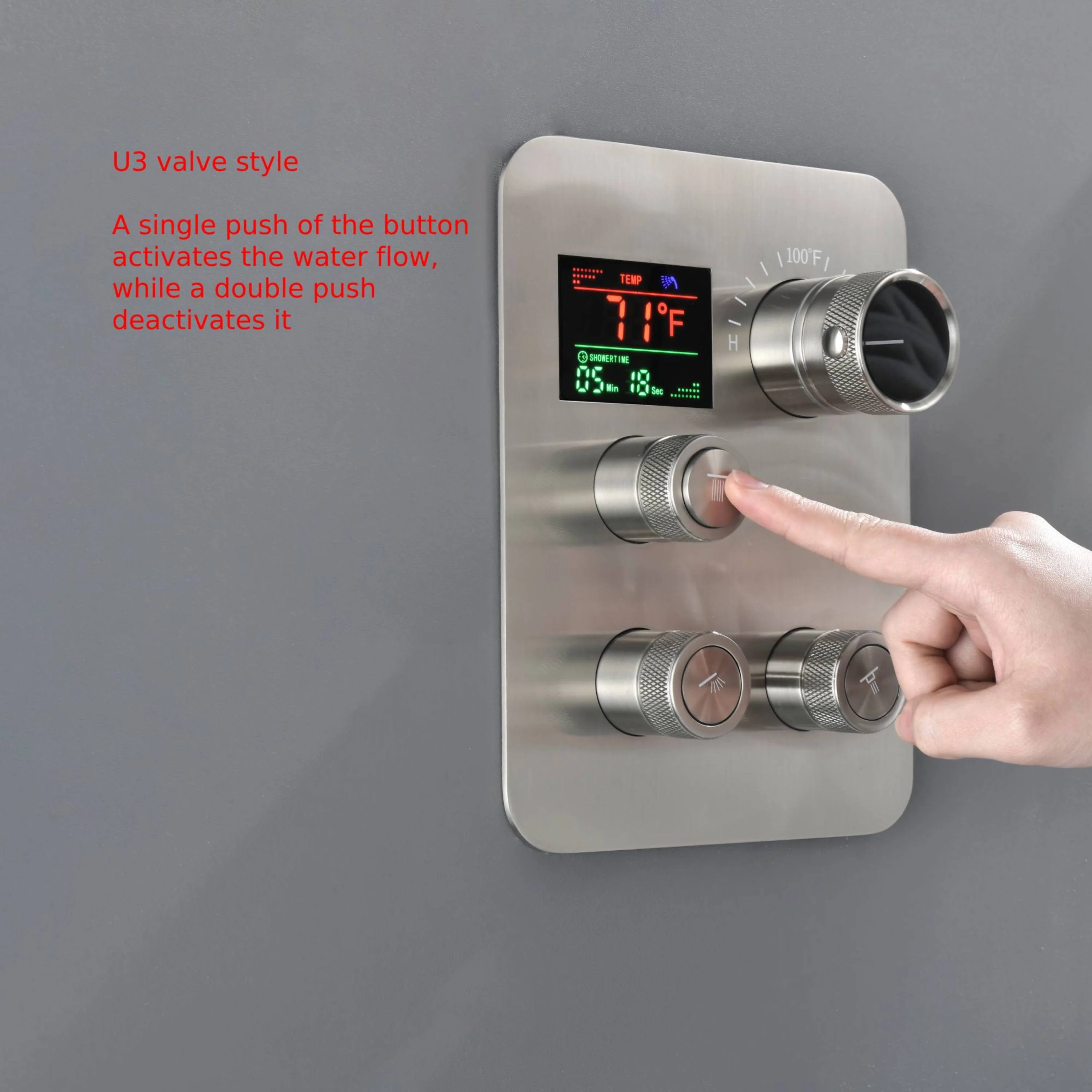 Flush Mount Shower Faucet Set with 3-Way Digital Thermostatic Control, 64-Color LED Lights - Image 9