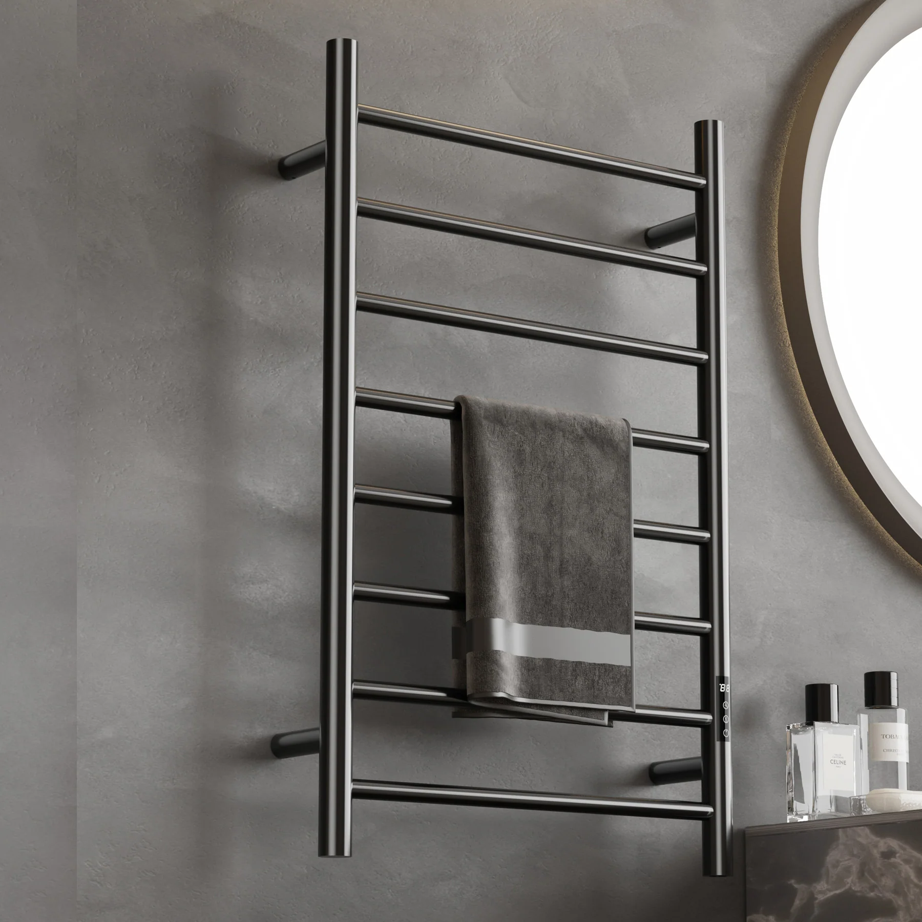 21-5/8"W x 31-1/2 "H 120 V Plug-In Stainless Steel Towel Warmer with temperature Display and 8 Bars - Image 3