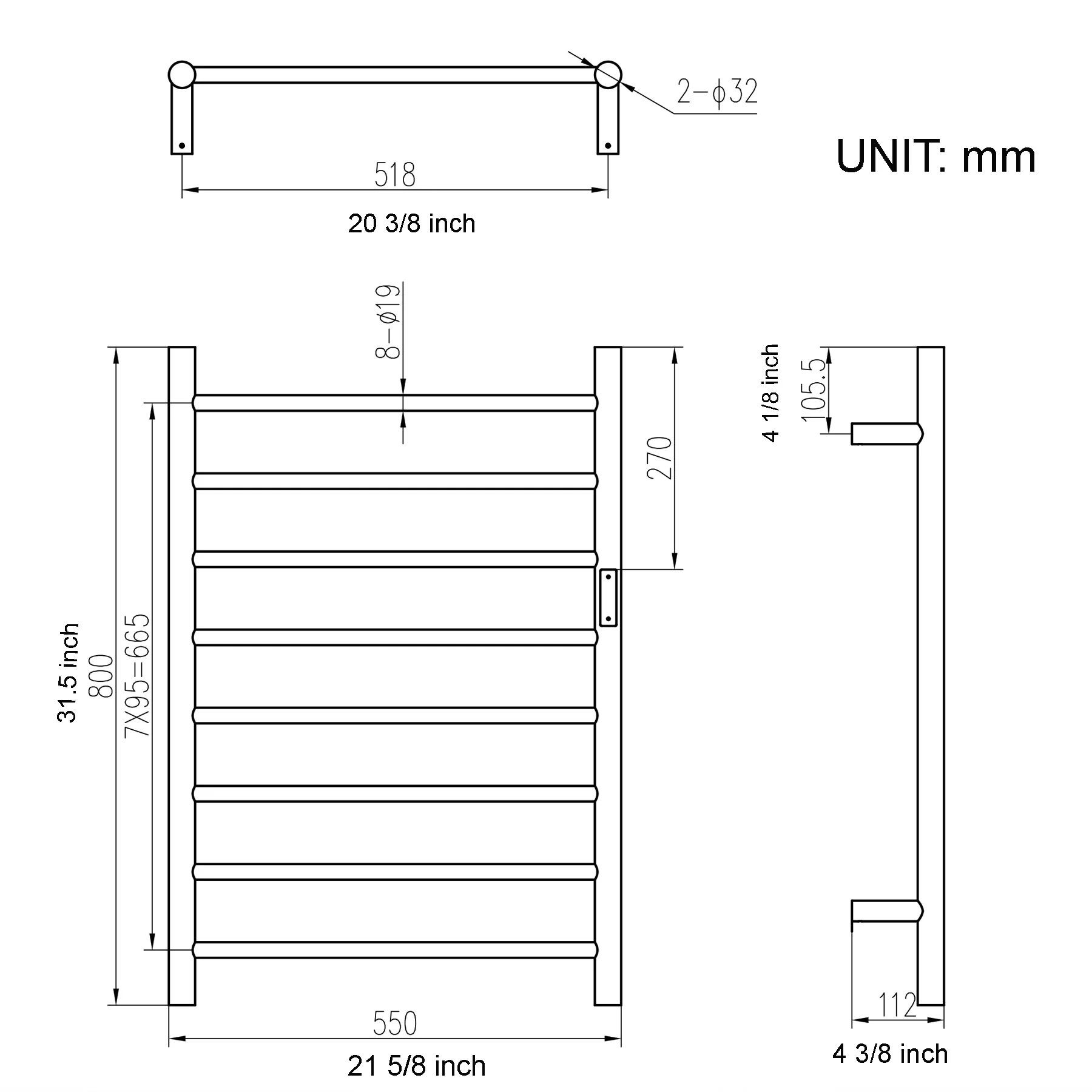 21-5/8"W x 31-1/2 "H 120 V Plug-In Stainless Steel Towel Warmer with temperature Display and 8 Bars - Image 5