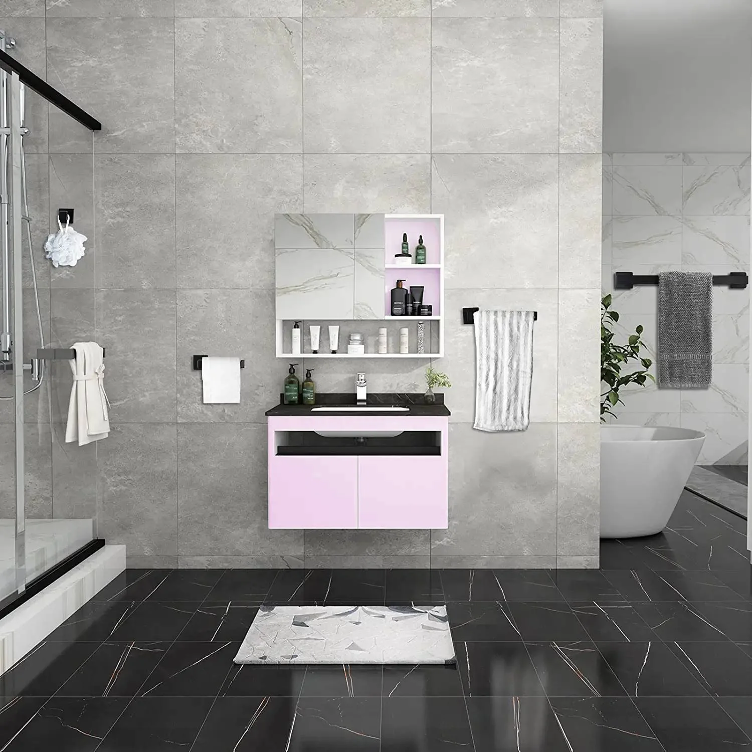Luxurious 4-Piece Square Oil Rubber Bronze Bathroom Hardware Set: Towel Bar, Towel Ring, Toilet Paper Holder, Robe Hook, and Tower Holder - Wall Mounted - Image 4
