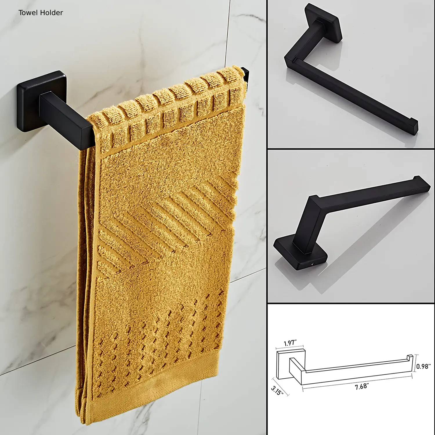 Luxurious 4-Piece Square Oil Rubber Bronze Bathroom Hardware Set: Towel Bar, Towel Ring, Toilet Paper Holder, Robe Hook, and Tower Holder - Wall Mounted - Image 5