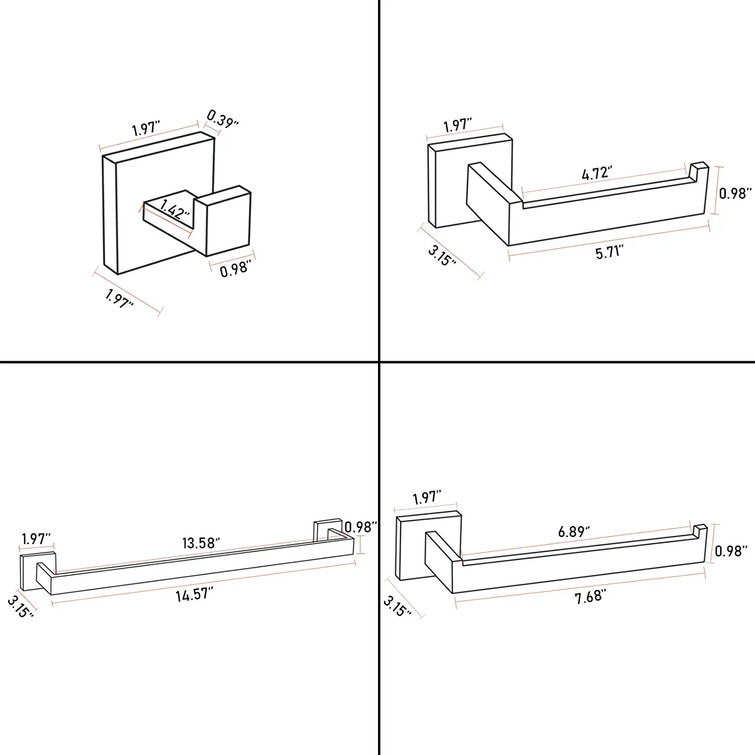 Luxurious 4-Piece Square Oil Rubber Bronze Bathroom Hardware Set: Towel Bar, Towel Ring, Toilet Paper Holder, Robe Hook, and Tower Holder - Wall Mounted - Image 6
