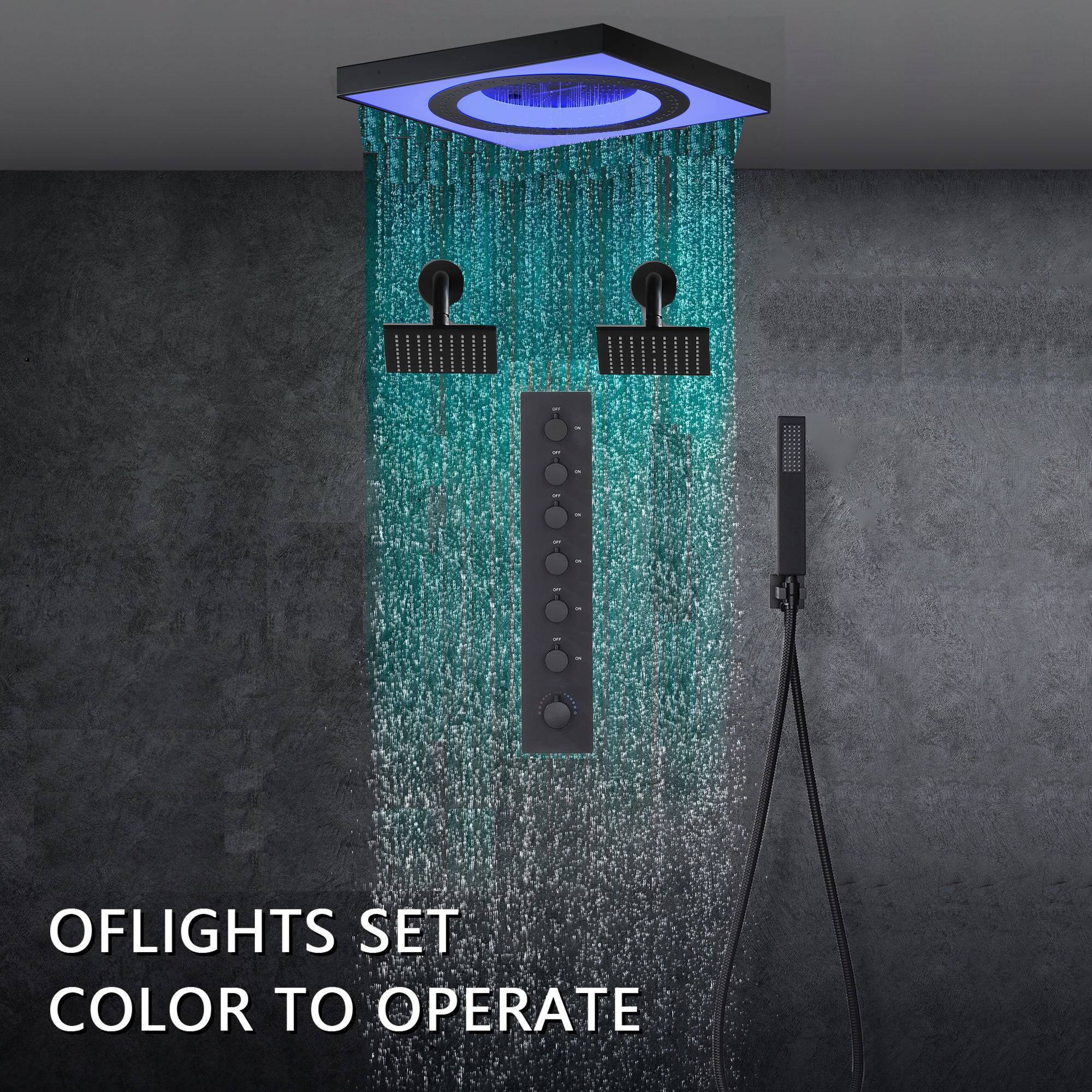 24" Flush Mount Rainfall Waterfall 6-Way Digital  Shower System with LED, Dual Regular Heads - Image 2