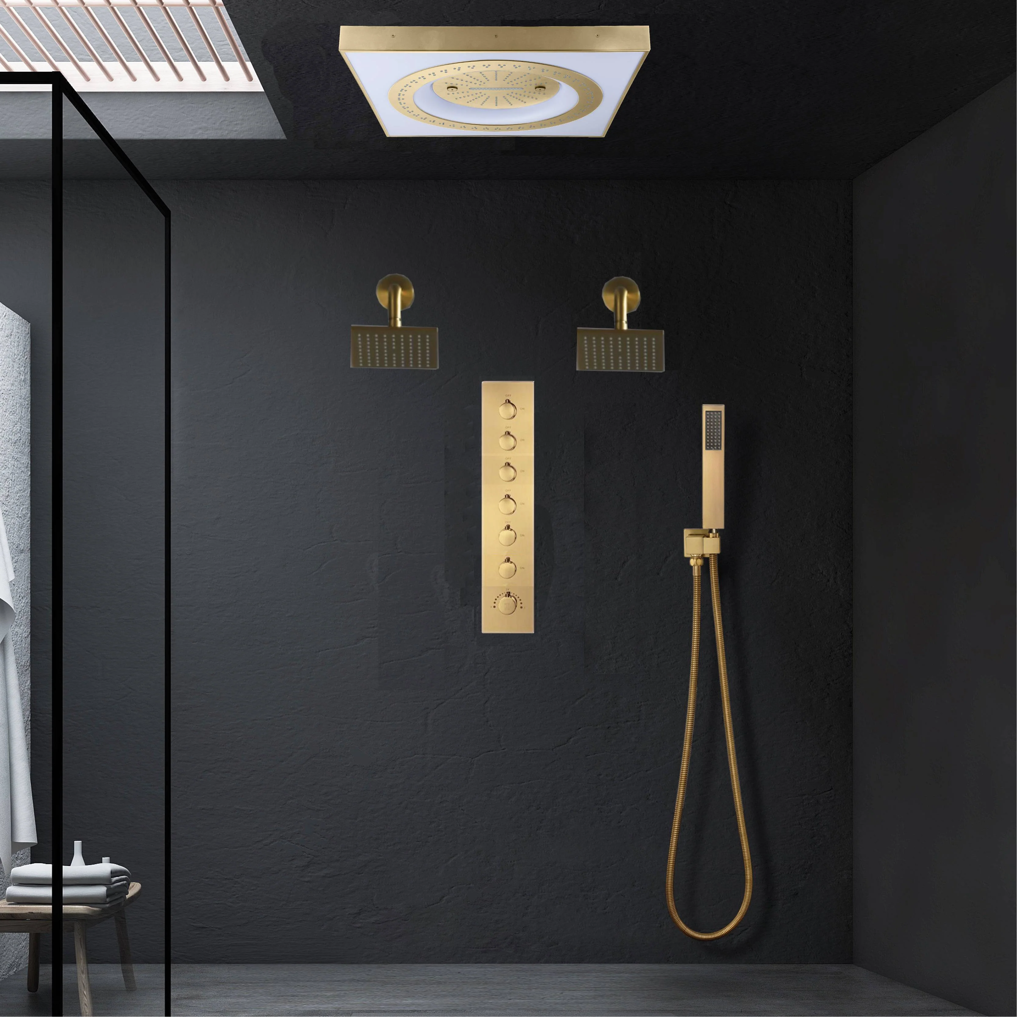 24" Flush Mount Rainfall Waterfall 6-Way Digital  Shower System with LED, Dual Regular Heads - Image 21