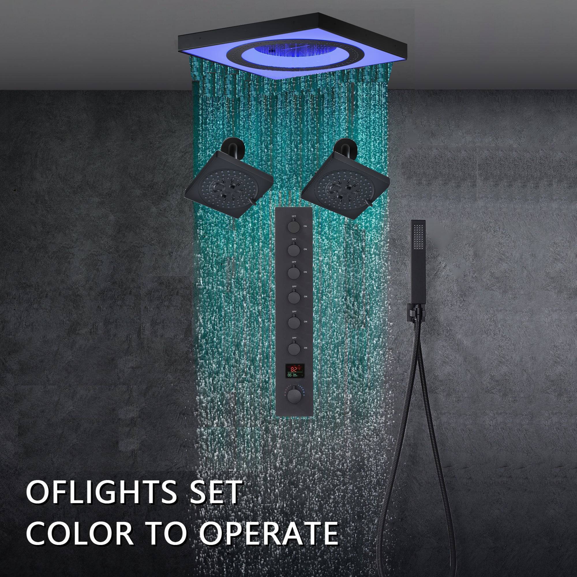 24" Flush Mount Rainfall Waterfall 6-Way Digital  Shower System with LED, Dual Regular Heads - Image 3