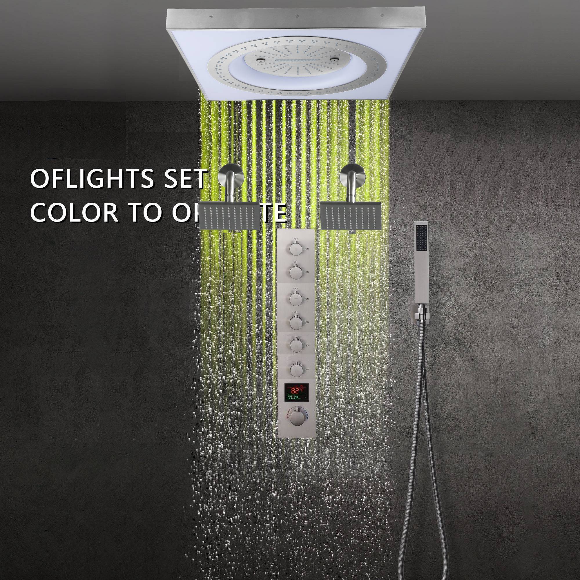 24" Flush Mount Rainfall Waterfall 6-Way Digital  Shower System with LED, Dual Regular Heads - Image 34