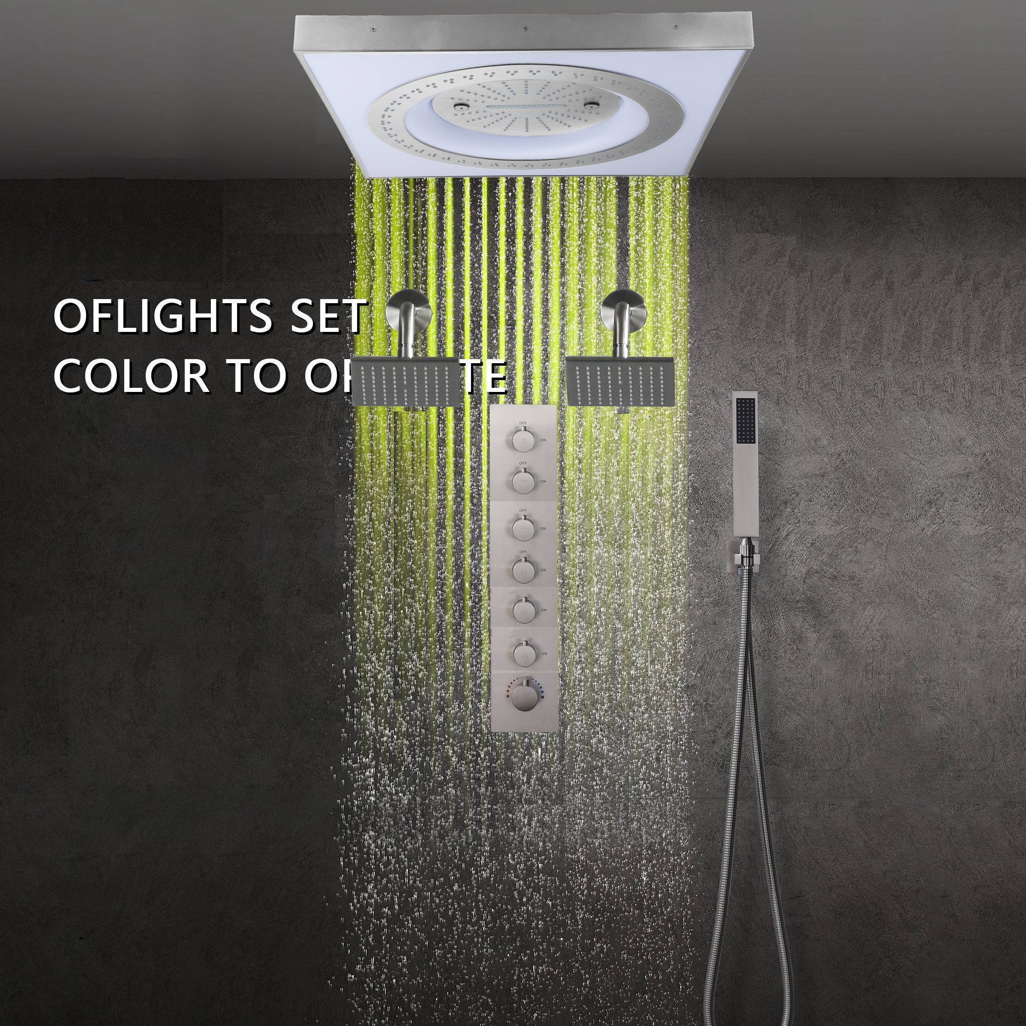 24" Flush Mount Rainfall Waterfall 6-Way Digital  Shower System with LED, Dual Regular Heads - Image 35