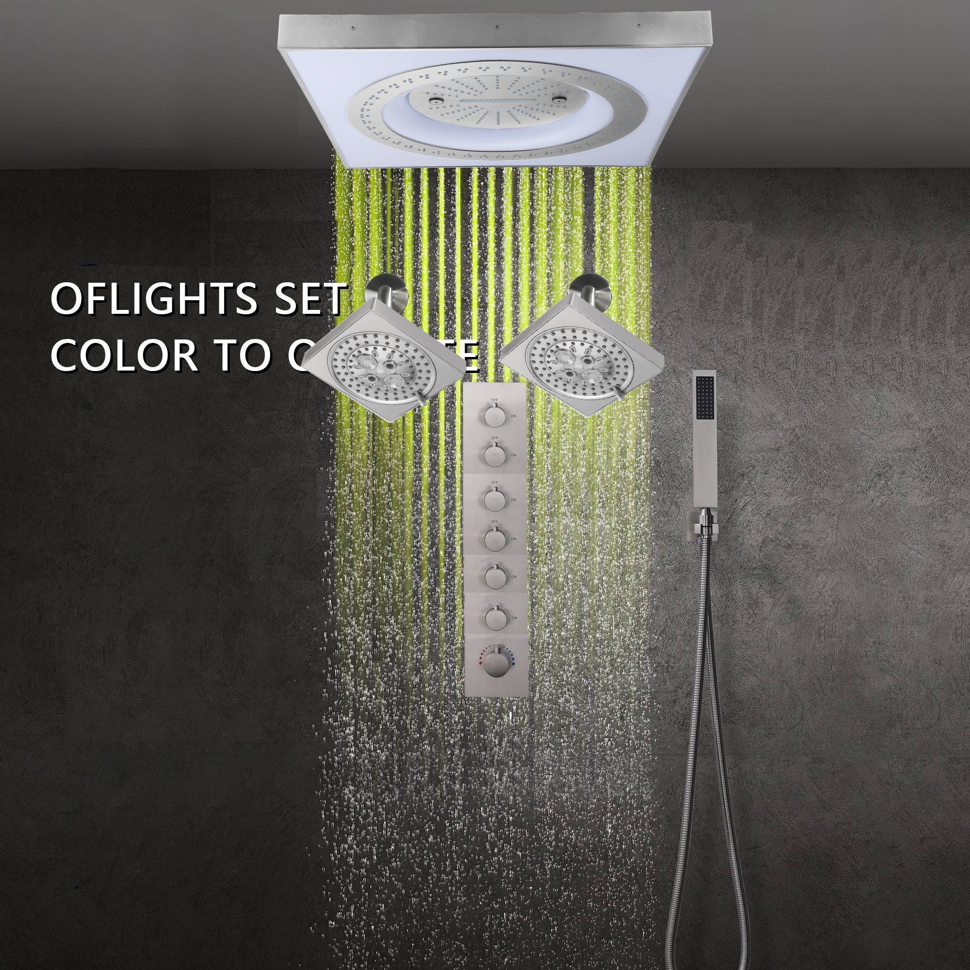 24" Flush Mount Rainfall Waterfall 6-Way Digital  Shower System with LED, Dual Regular Heads - Image 37