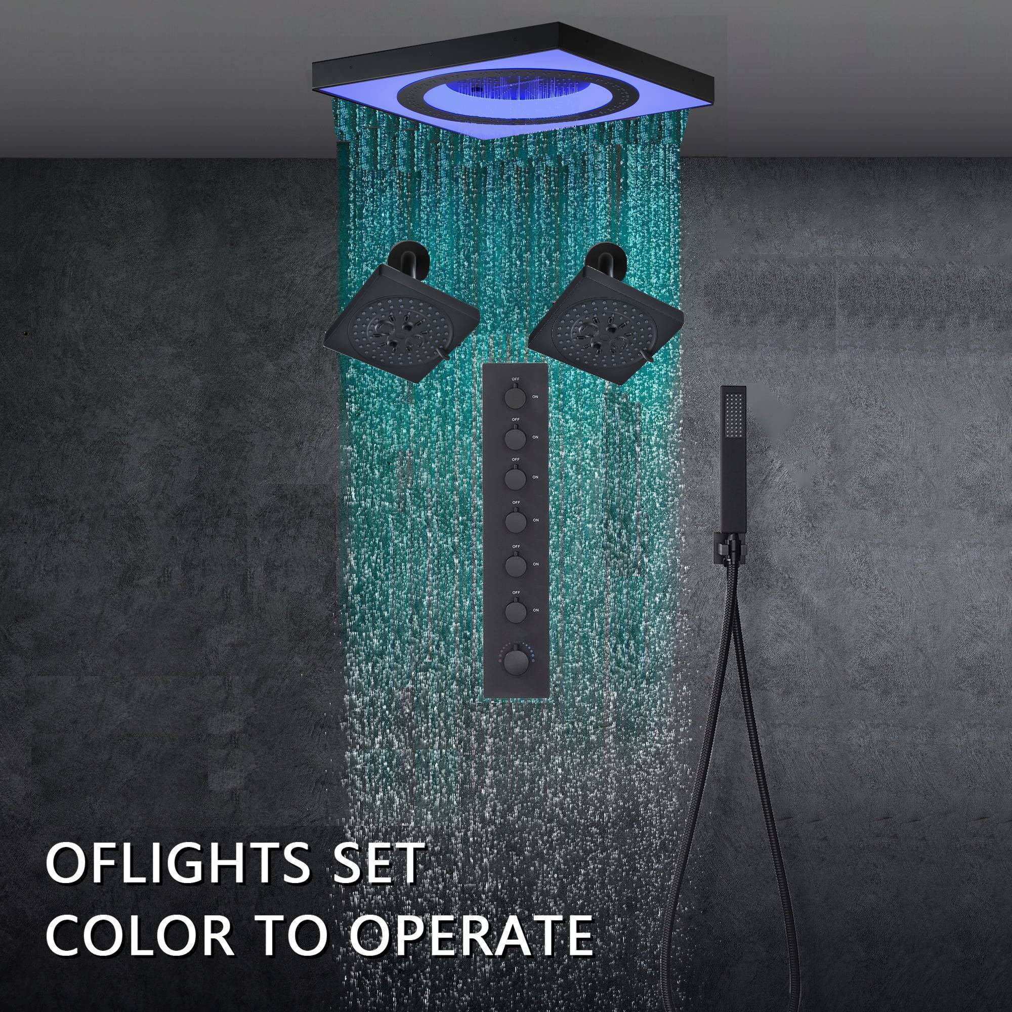 24" Flush Mount Rainfall Waterfall 6-Way Digital  Shower System with LED, Dual Regular Heads - Image 4