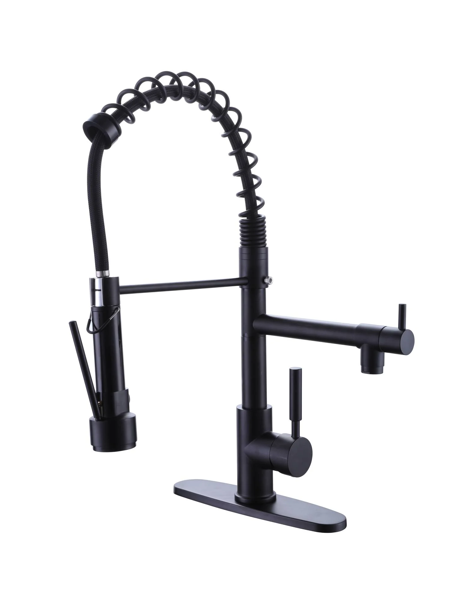 Matte Black High Arc brass Kitchen Sink Faucet Pull Down metal Spray with deck plate and lock ring - Image 8