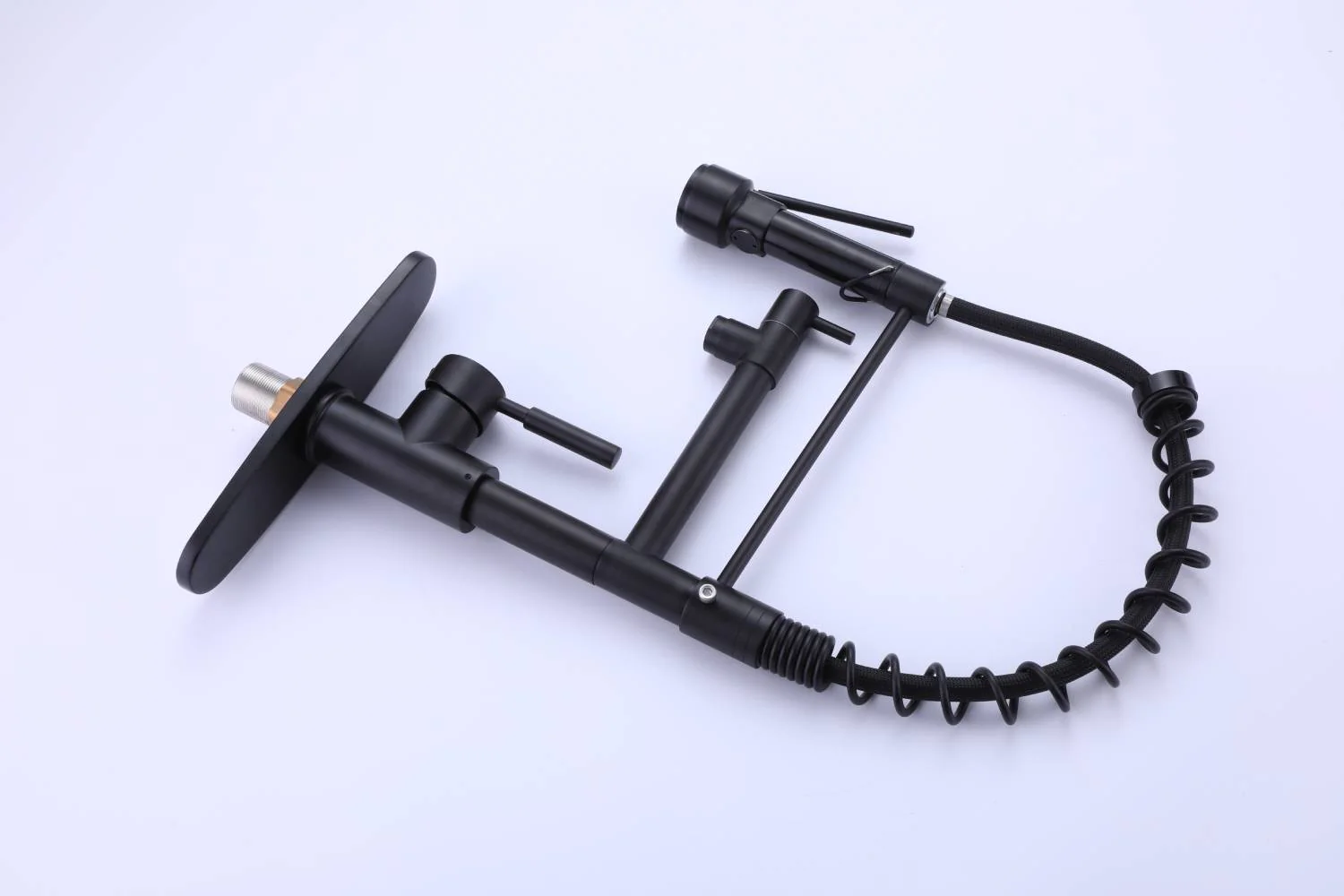 Matte Black High Arc brass Kitchen Sink Faucet Pull Down metal Spray with deck plate and lock ring - Image 9