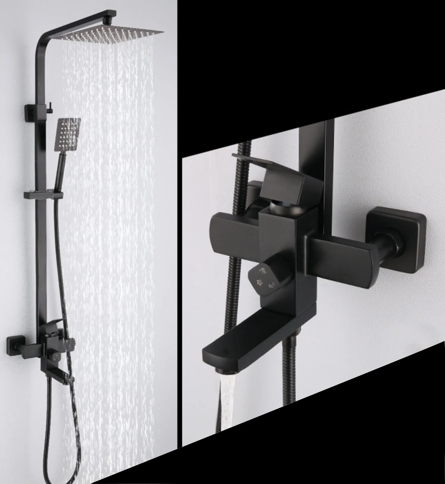 Matte Black Rain Shower Faucet Wall Mounted Bathtub Shower Hand Shower Mixer - Image 5