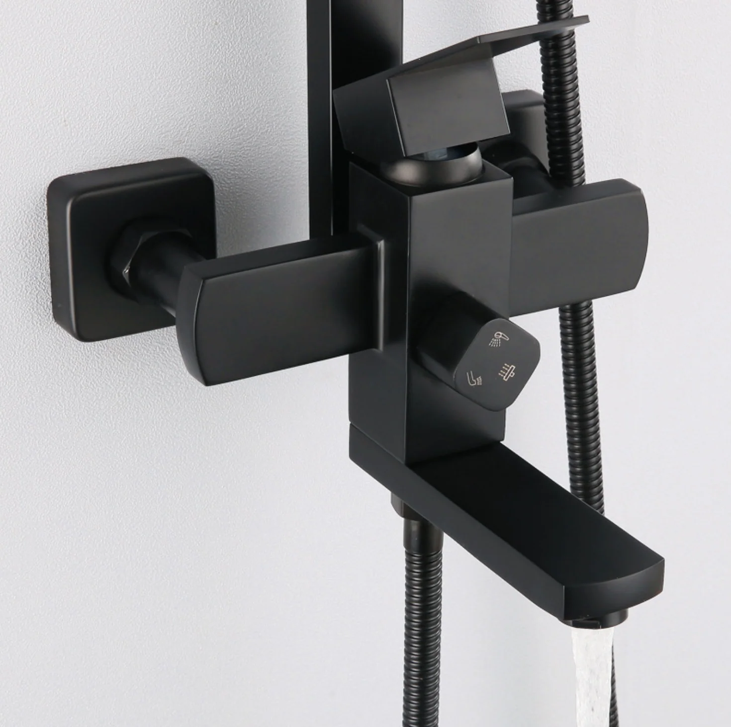 Matte Black Rain Shower Faucet Wall Mounted Bathtub Shower Hand Shower Mixer - Image 6