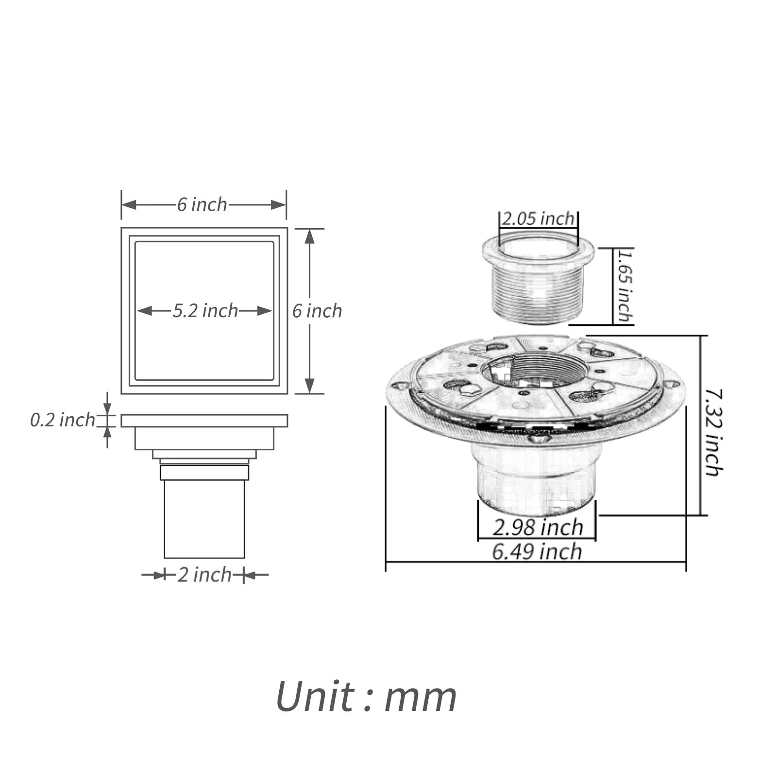 Matte Black stainless floor drain 6x6inch - Image 7