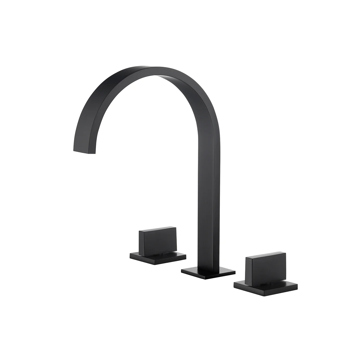 Matte Black Waterfall Widespread Bathroom Basin Faucet with Two Handles and Overflow Brass Pop-Up Drain - Image 3