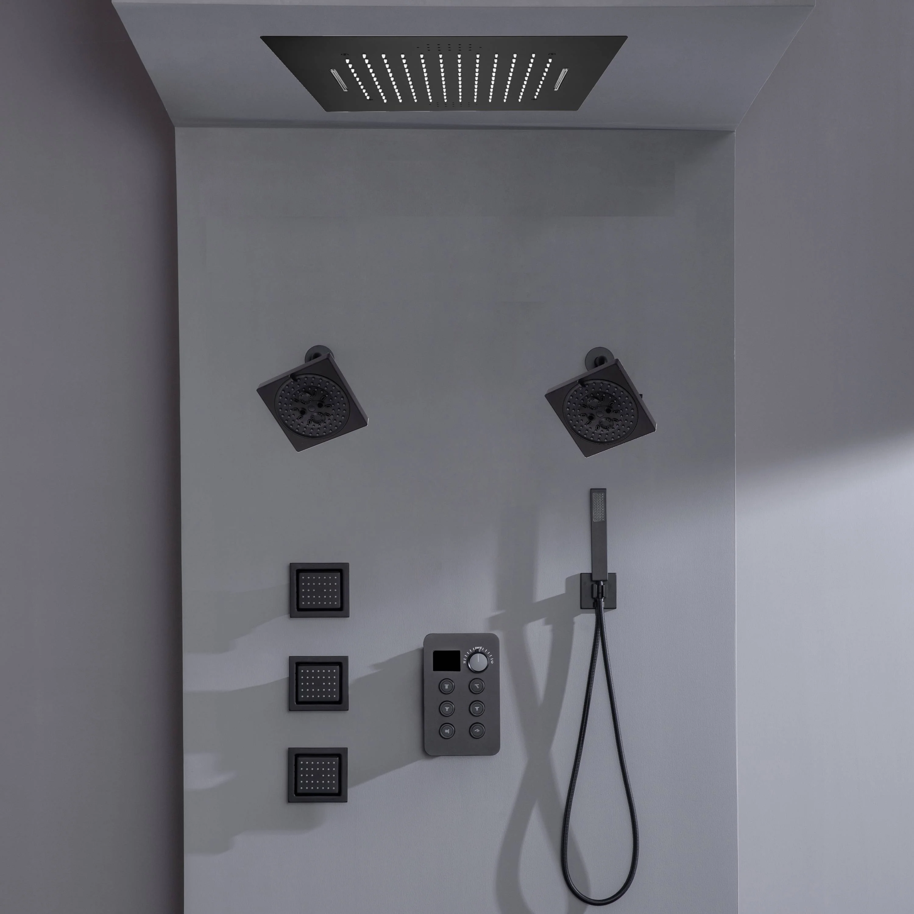 Bluetooth Music LED 6-Way Digital Thermostatic Shower System with Waterfall,3 Body Jets, Regular Head - Image 10