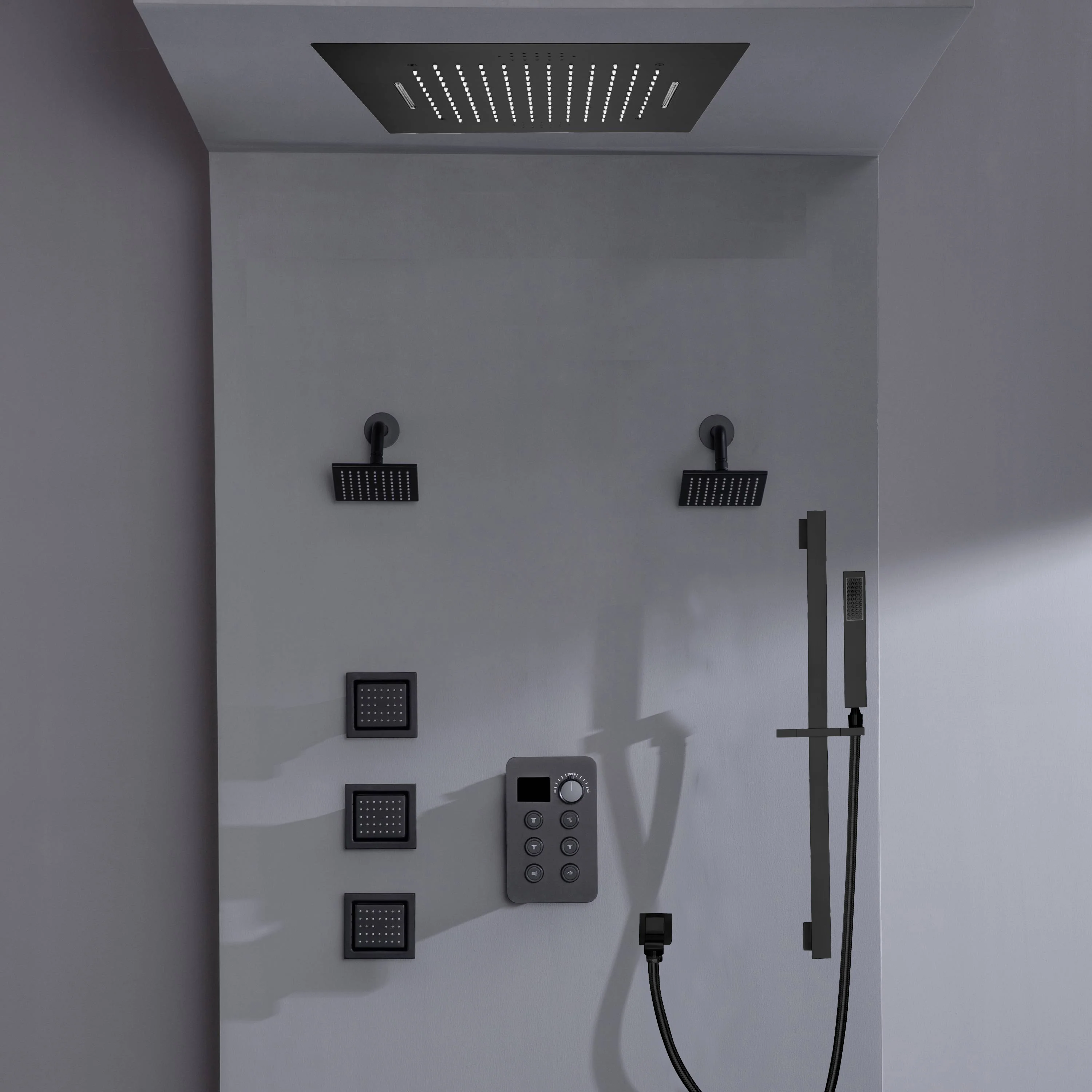 Bluetooth Music LED 6-Way Digital Thermostatic Shower System with Waterfall,3 Body Jets, Regular Head - Image 11