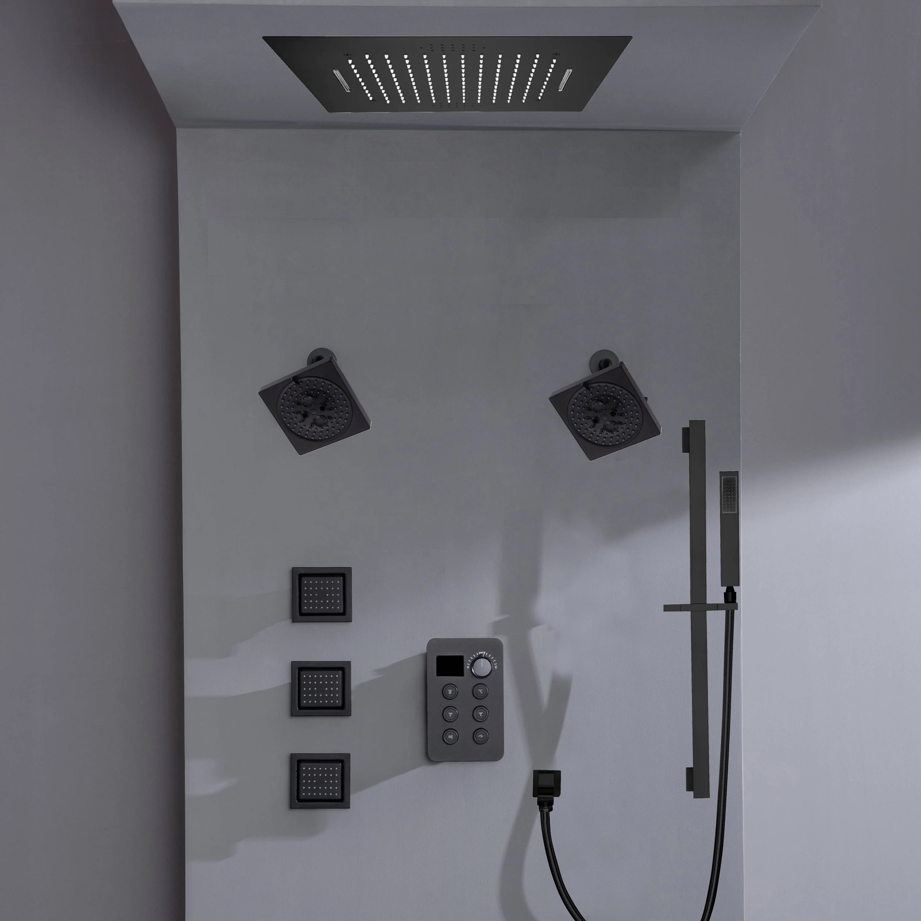 Bluetooth Music LED 6-Way Digital Thermostatic Shower System with Waterfall,3 Body Jets, Regular Head - Image 12