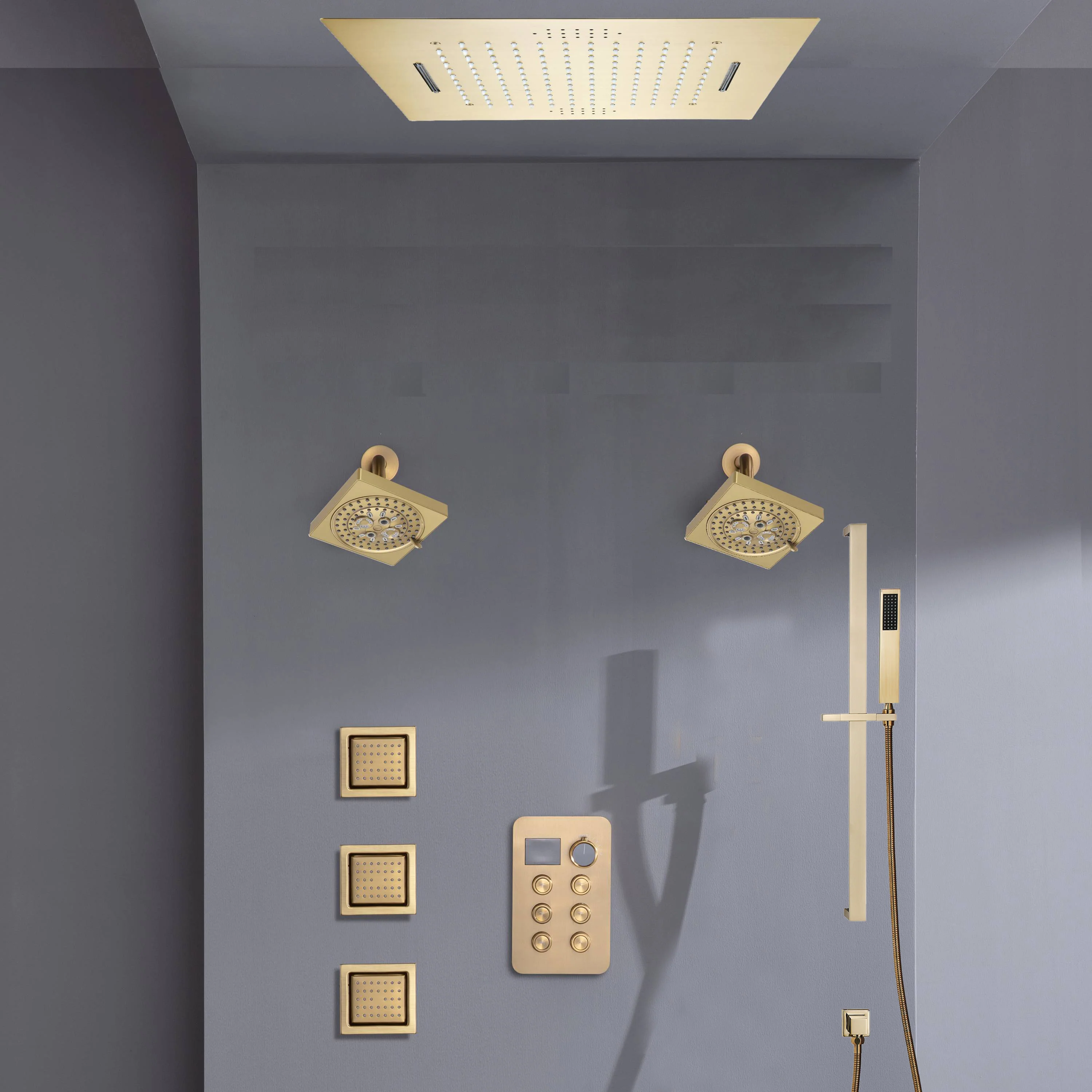 Bluetooth Music LED 6-Way Digital Thermostatic Shower System with Waterfall,3 Body Jets, Regular Head - Image 3