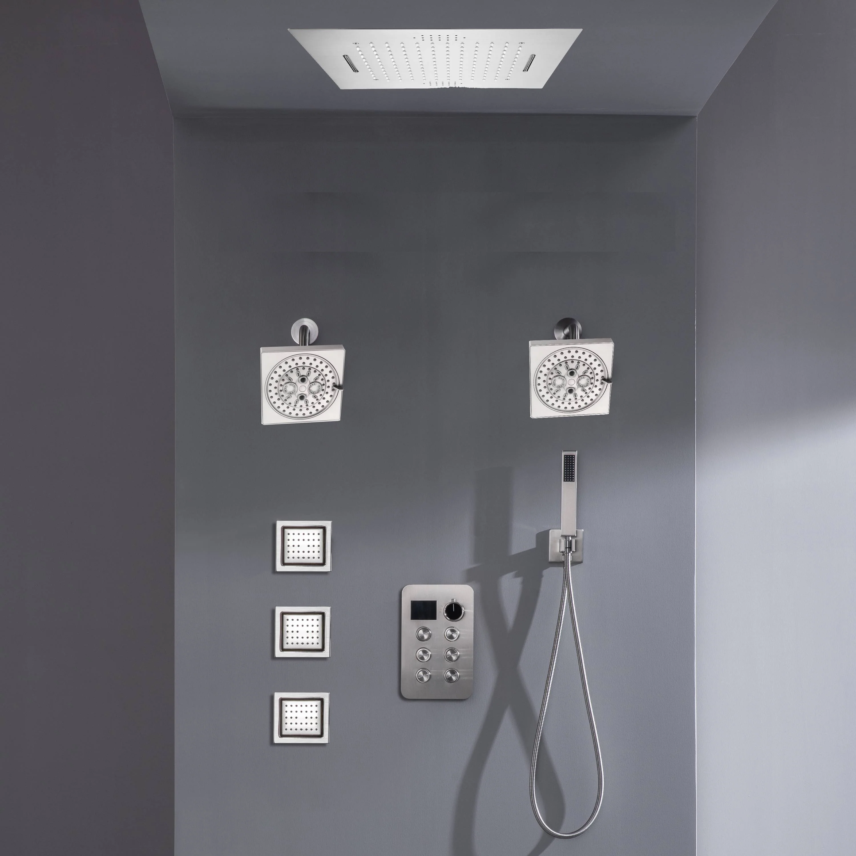 Bluetooth Music LED 6-Way Digital Thermostatic Shower System with Waterfall,3 Body Jets, Regular Head - Image 6
