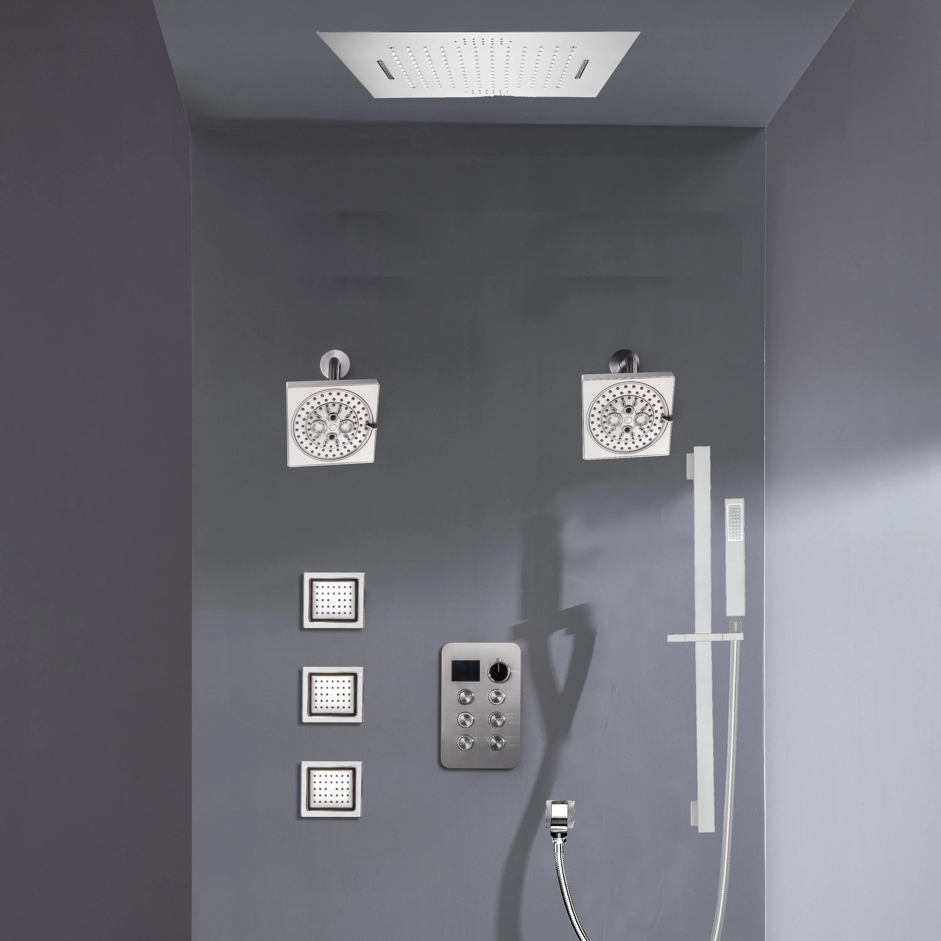 Bluetooth Music LED 6-Way Digital Thermostatic Shower System with Waterfall,3 Body Jets, Regular Head - Image 8