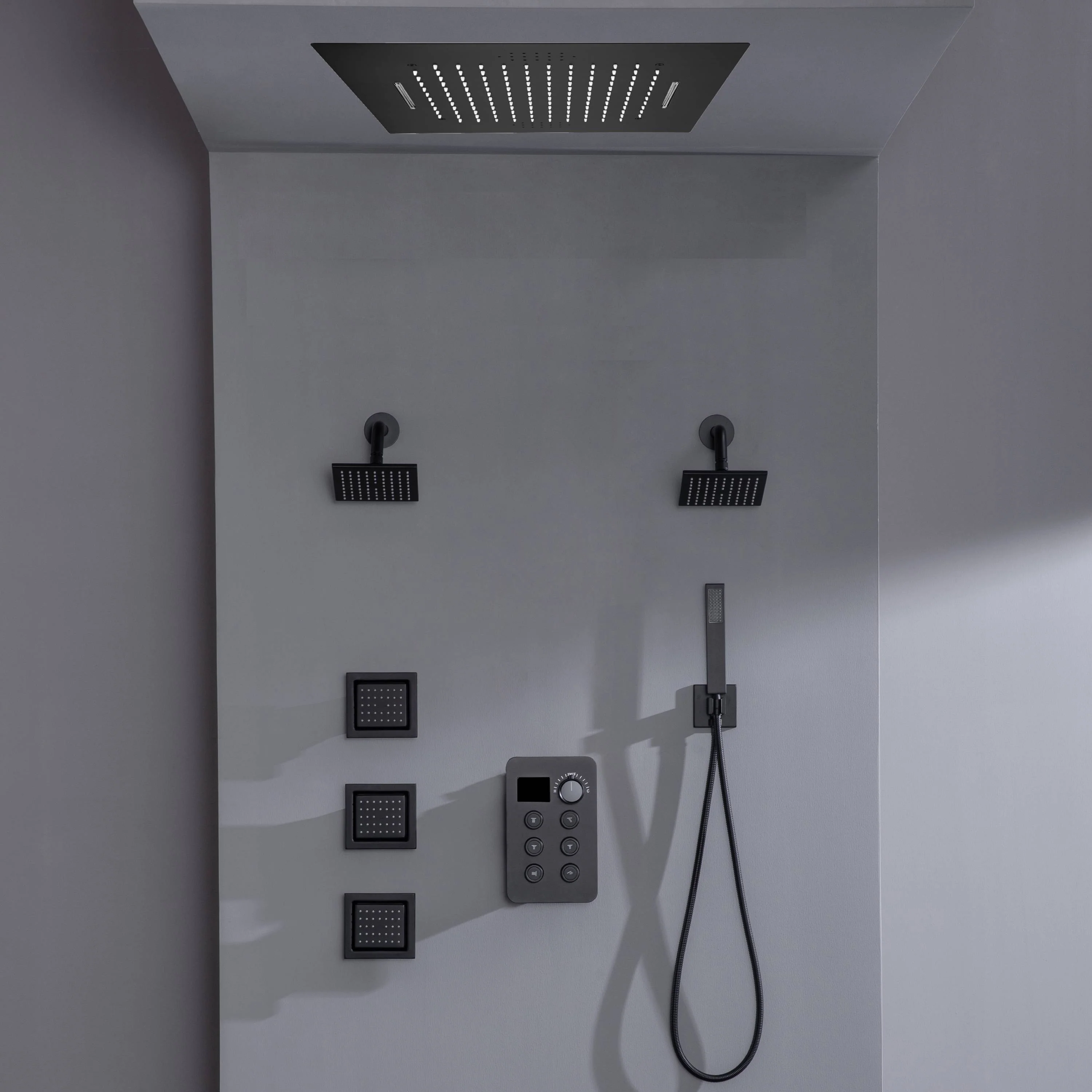 Bluetooth Music LED 6-Way Digital Thermostatic Shower System with Waterfall,3 Body Jets, Regular Head - Image 9
