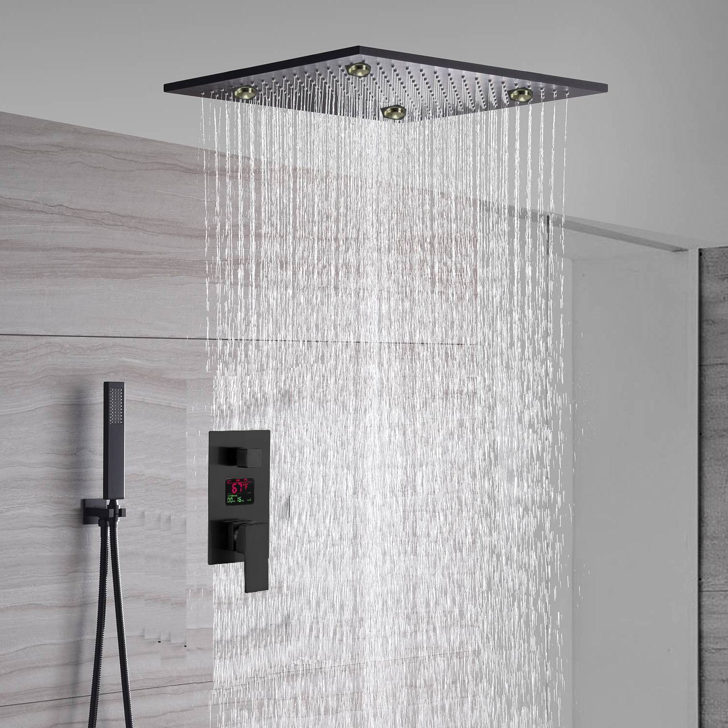 Matte Black 20" LED Rainfall Shower Head with 3-Way Digital Shower Faucet - Image 2