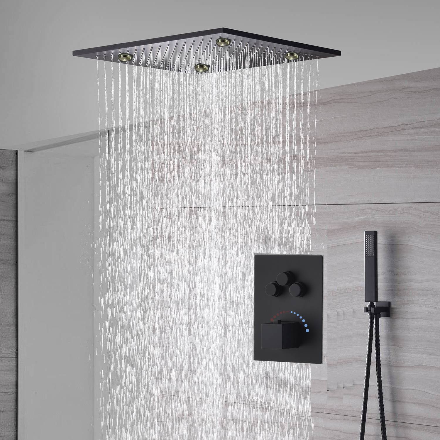 Matte Black 20" LED Rainfall Shower Head with 3-Way Digital Shower Faucet - Image 3