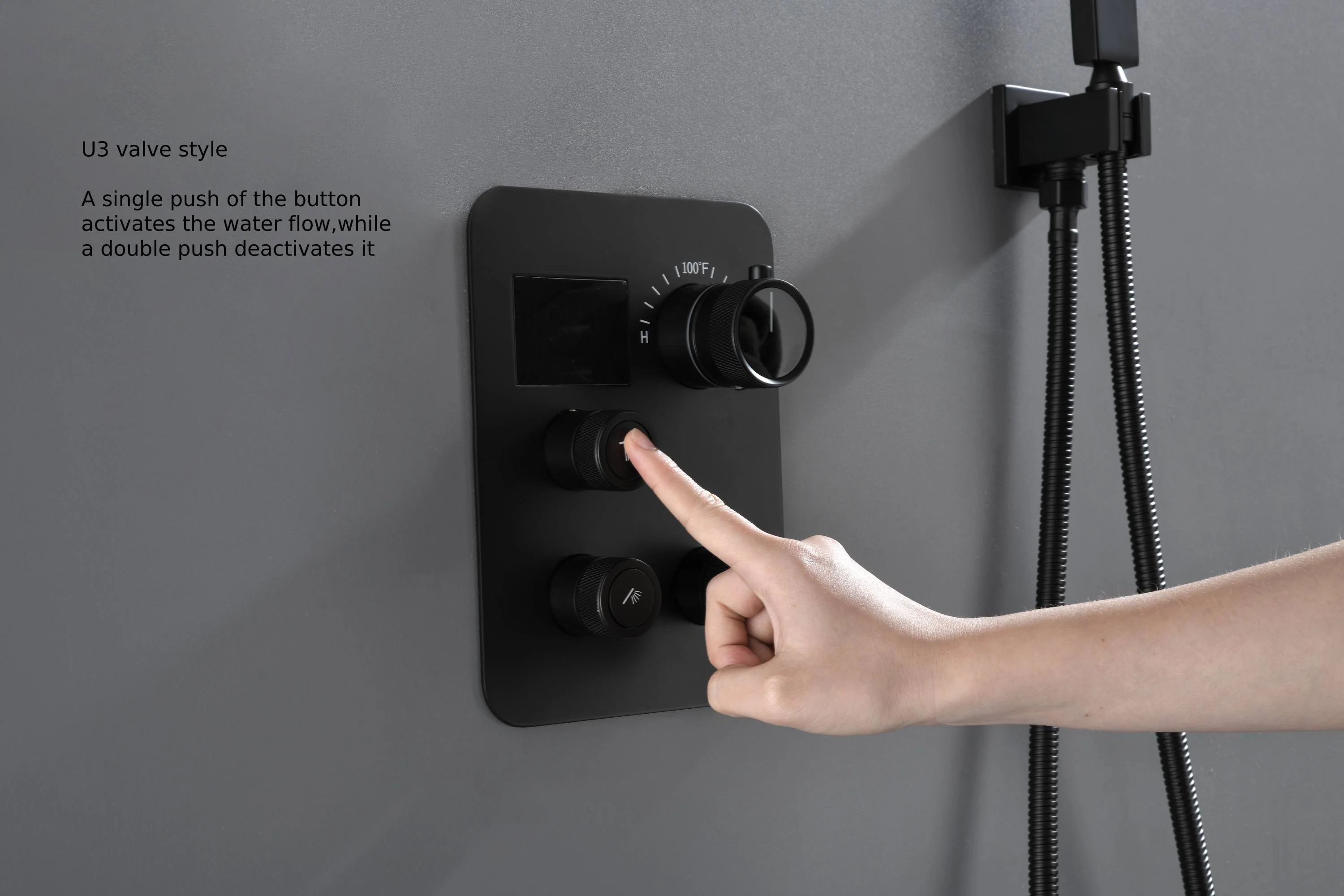 Matte Black 20" LED Rainfall Shower Head with 3-Way Digital Shower Faucet - Image 5