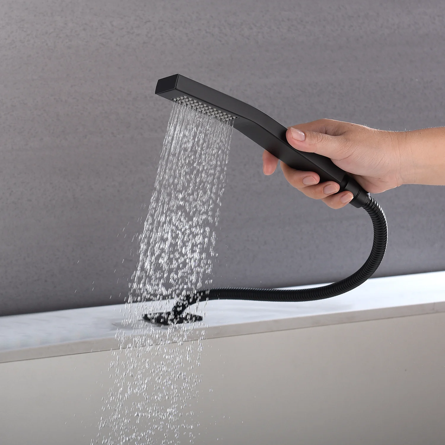 Matte black Bathtub Faucet Waterfall Mixer Faucet with Hand Shower Deck Mount - Image 4