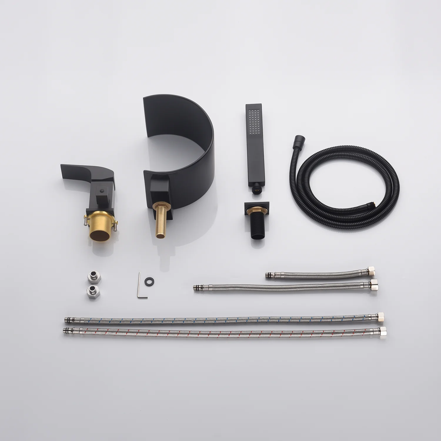 Matte black Bathtub Faucet Waterfall Mixer Faucet with Hand Shower Deck Mount - Image 5