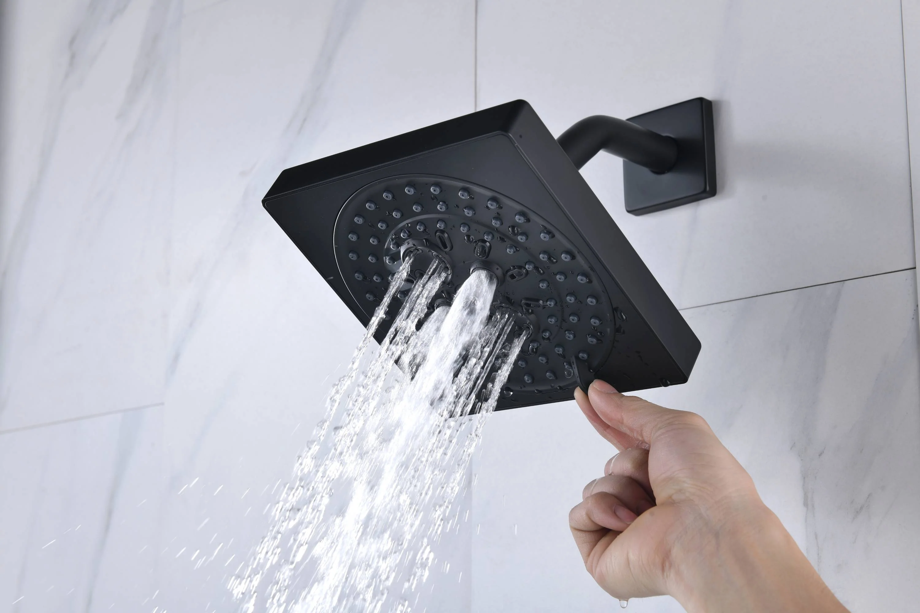 Matte Black 35" Bluetooth Music LED Shower System with Waterfall, 6-Way Digital Thermostatic Valve, 6 Body Jets, Dual Regular Heads - Image 14