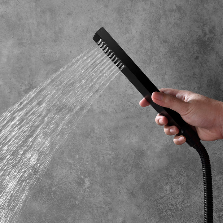 Matte Black Bluetooth Music rainfall waterfall 16inch 64 colors LED Flushed in 3 Way Digital Thermostatic Shower system - Image 2