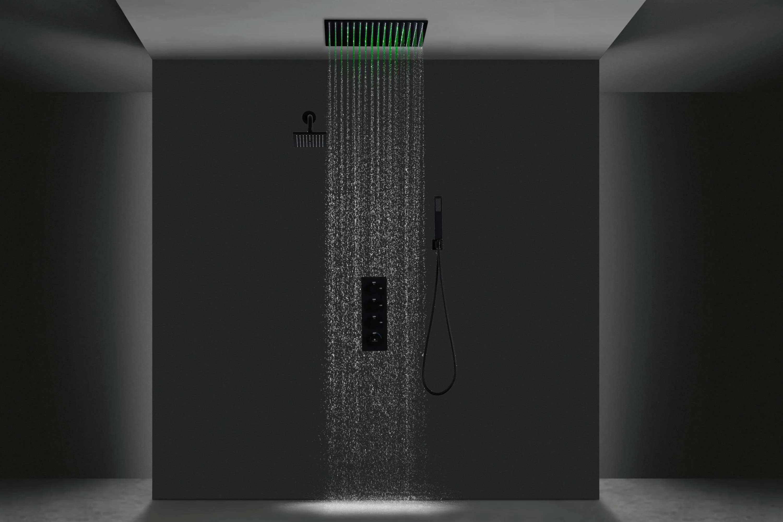 Matte Black Flush Mounted 20" or 24" Rain Head Shower with 3-Way Thermostatic System - Image 9