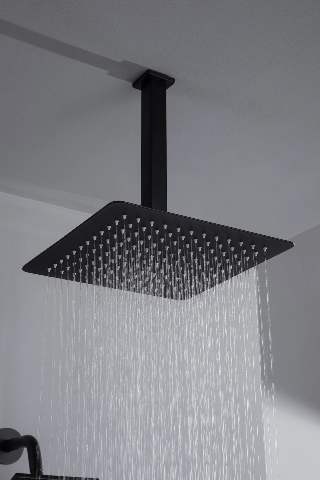Matte Black Ceiling-Mounted 4-Way Digital Thermostatic Shower System with Dual Rainfall Heads 12'' or 16'' - Image 7