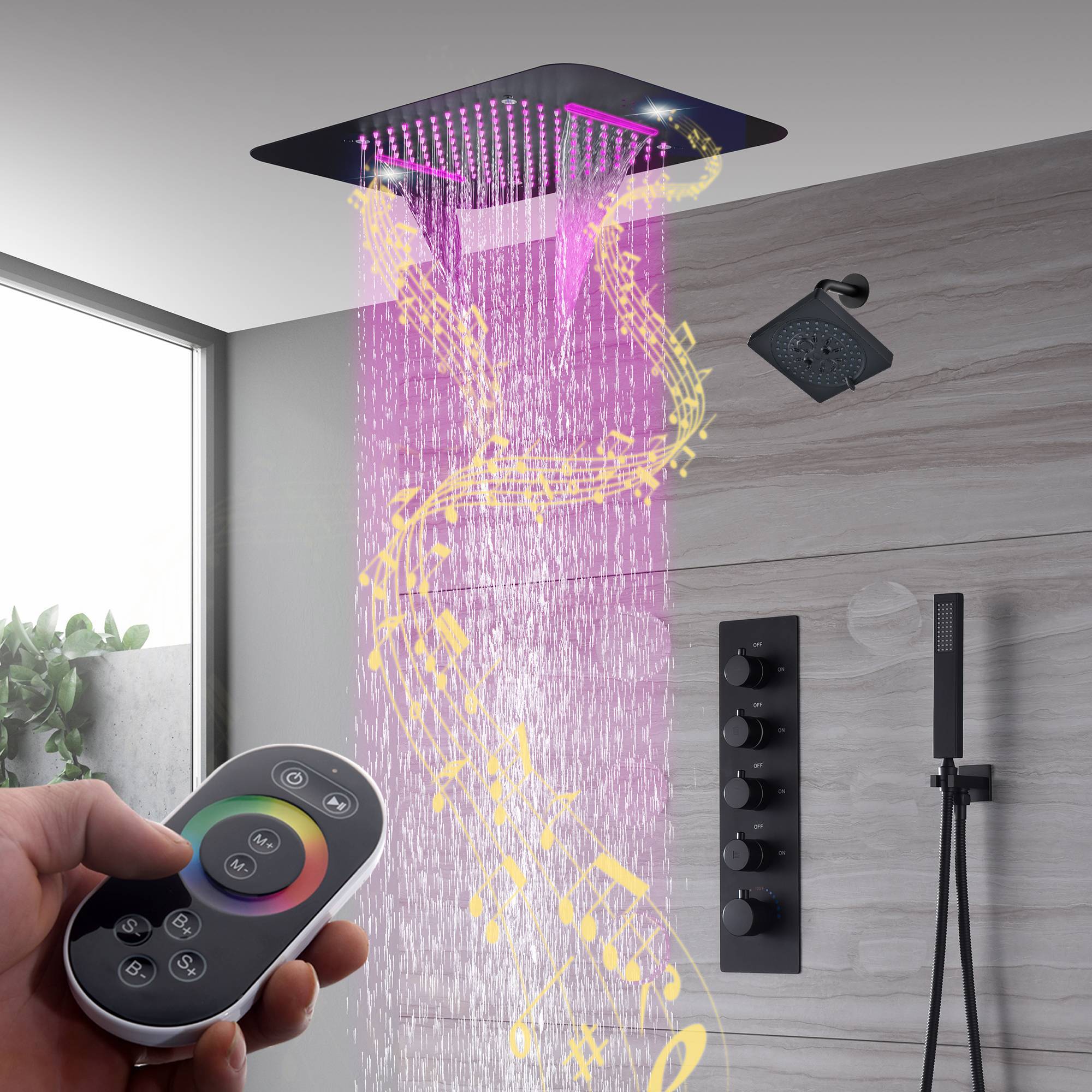 Matte Black 23x15" LED Music Shower Head with 4-Way Thermostatic System - Image 4