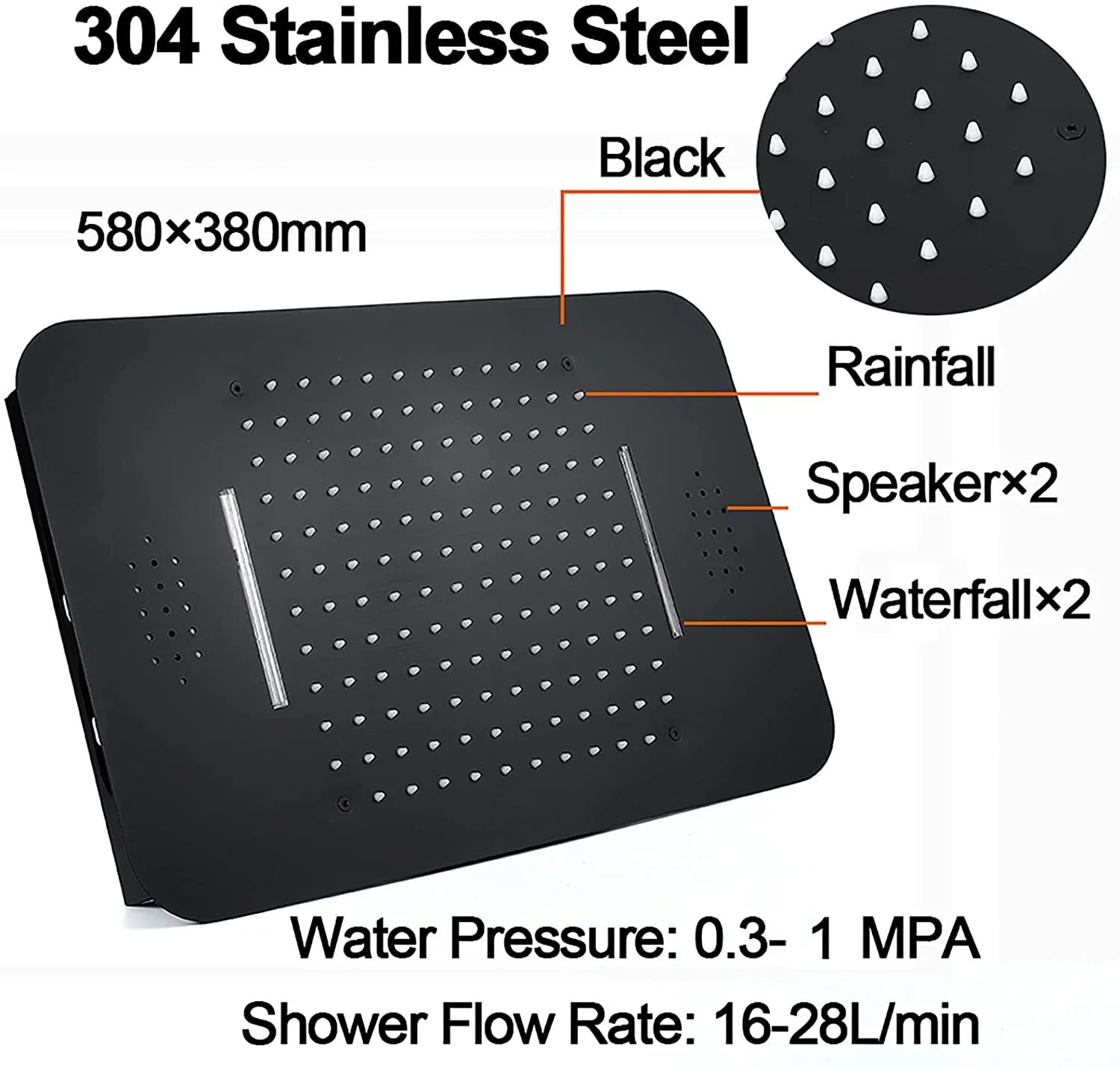 Matte Black 23x15" LED Music Shower Head with 4-Way Thermostatic System - Image 8