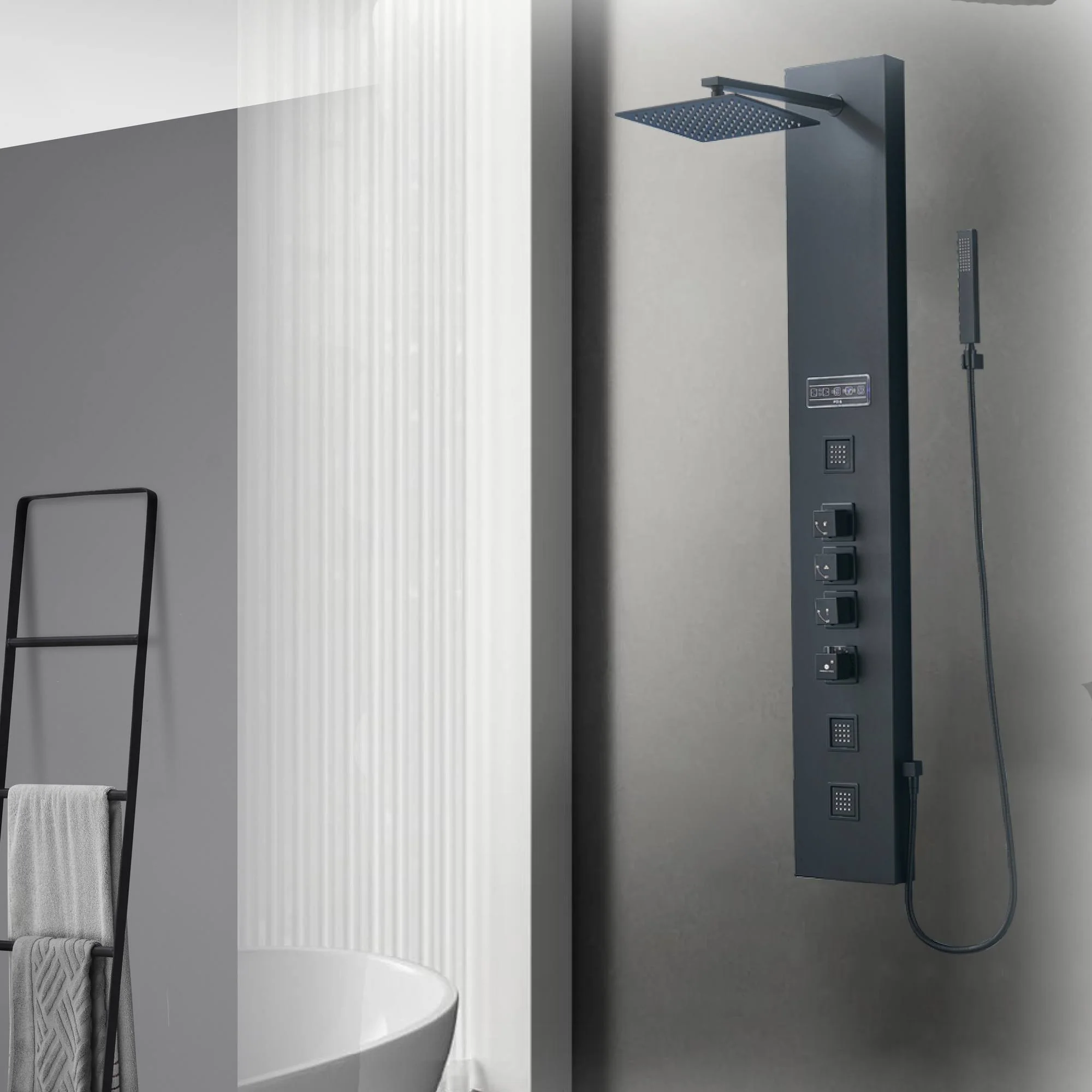 Matte Black or Brushed Gold 59'' Bluetooth Music Shower Panel with Touch Display - Simultaneous and Independent Functions - Image 4