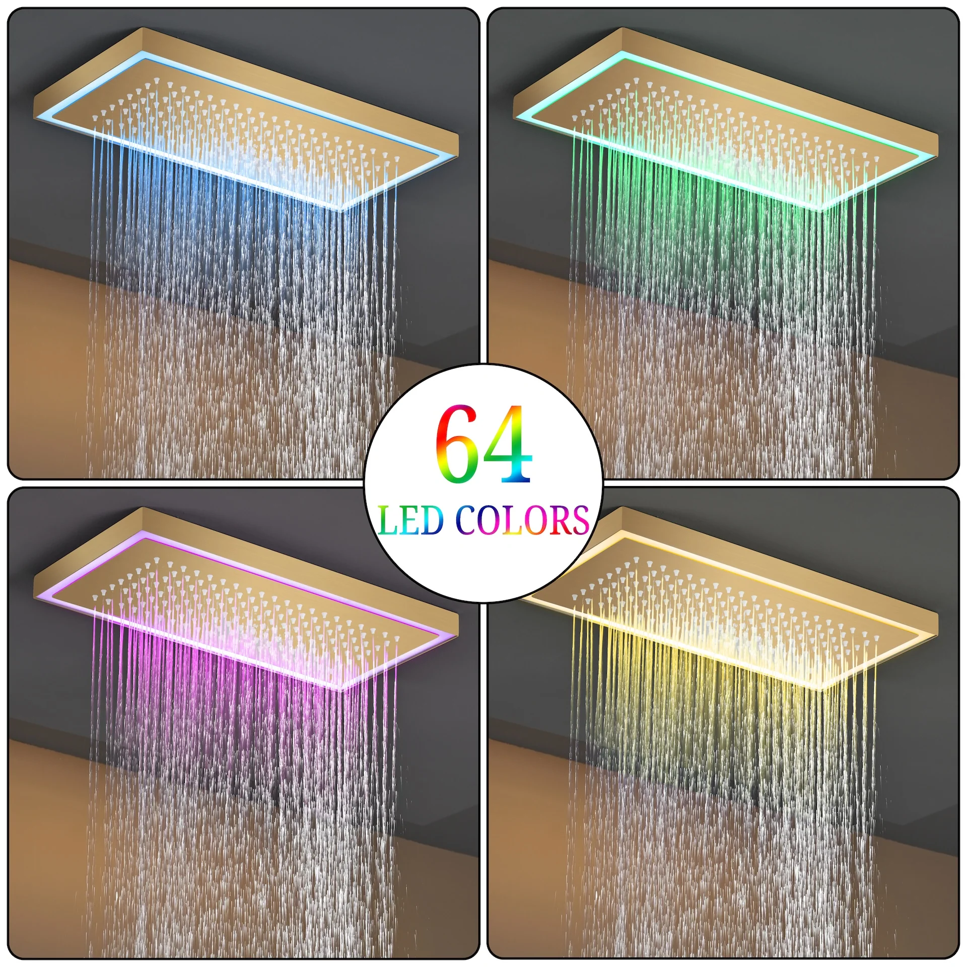 Matte black or Brushed nickel or Brushed Gold 32 x 8-Inch Rainfall Waterfall Flush Mount Shower Head with 4-Way Digital Display Thermostatic Faucet, Body Jets - Image 10