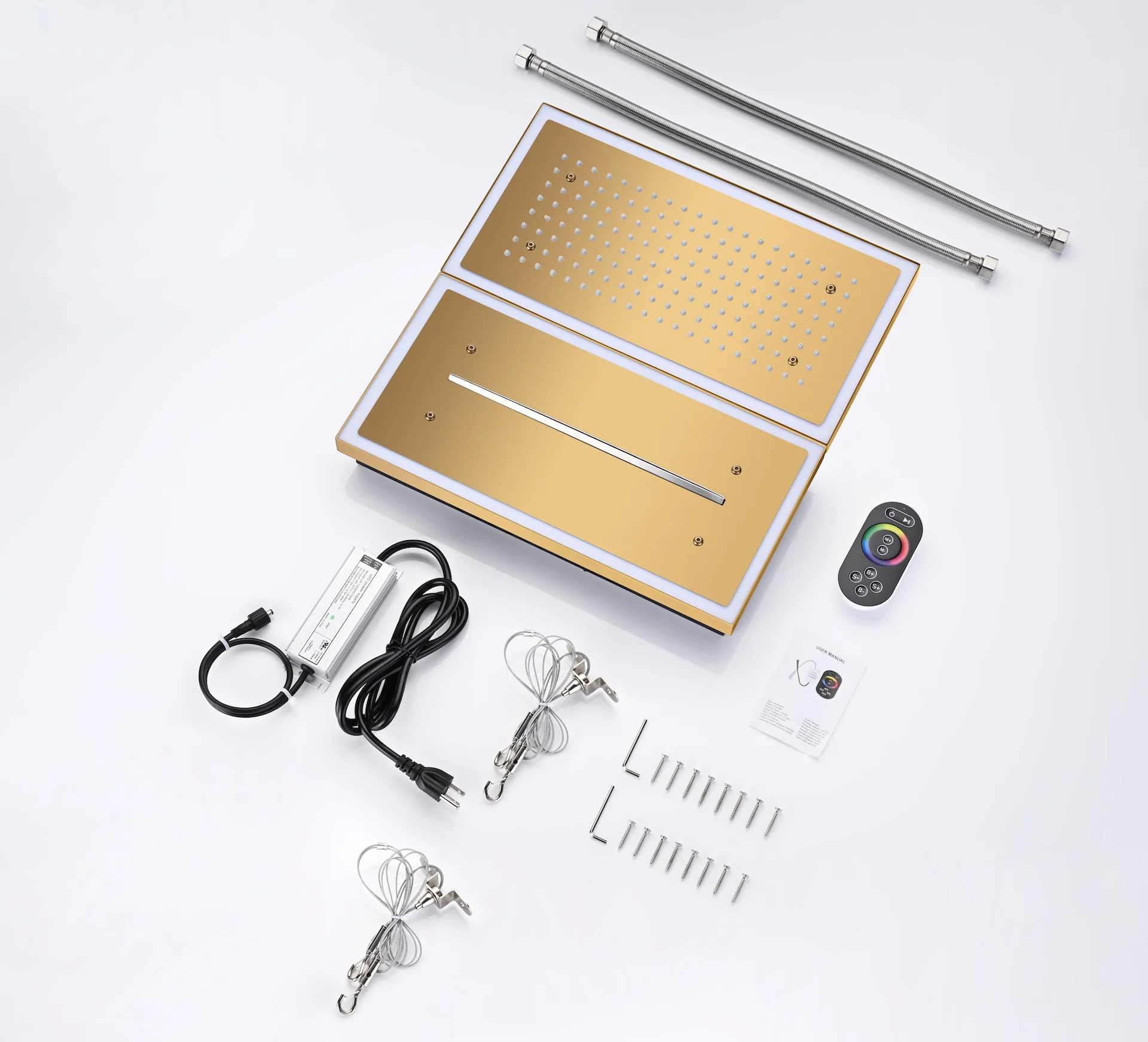 Matte black or Brushed nickel or Brushed Gold 32 x 8-Inch Rainfall Waterfall Flush Mount Shower Head with 4-Way Digital Display Thermostatic Faucet, Body Jets - Image 11