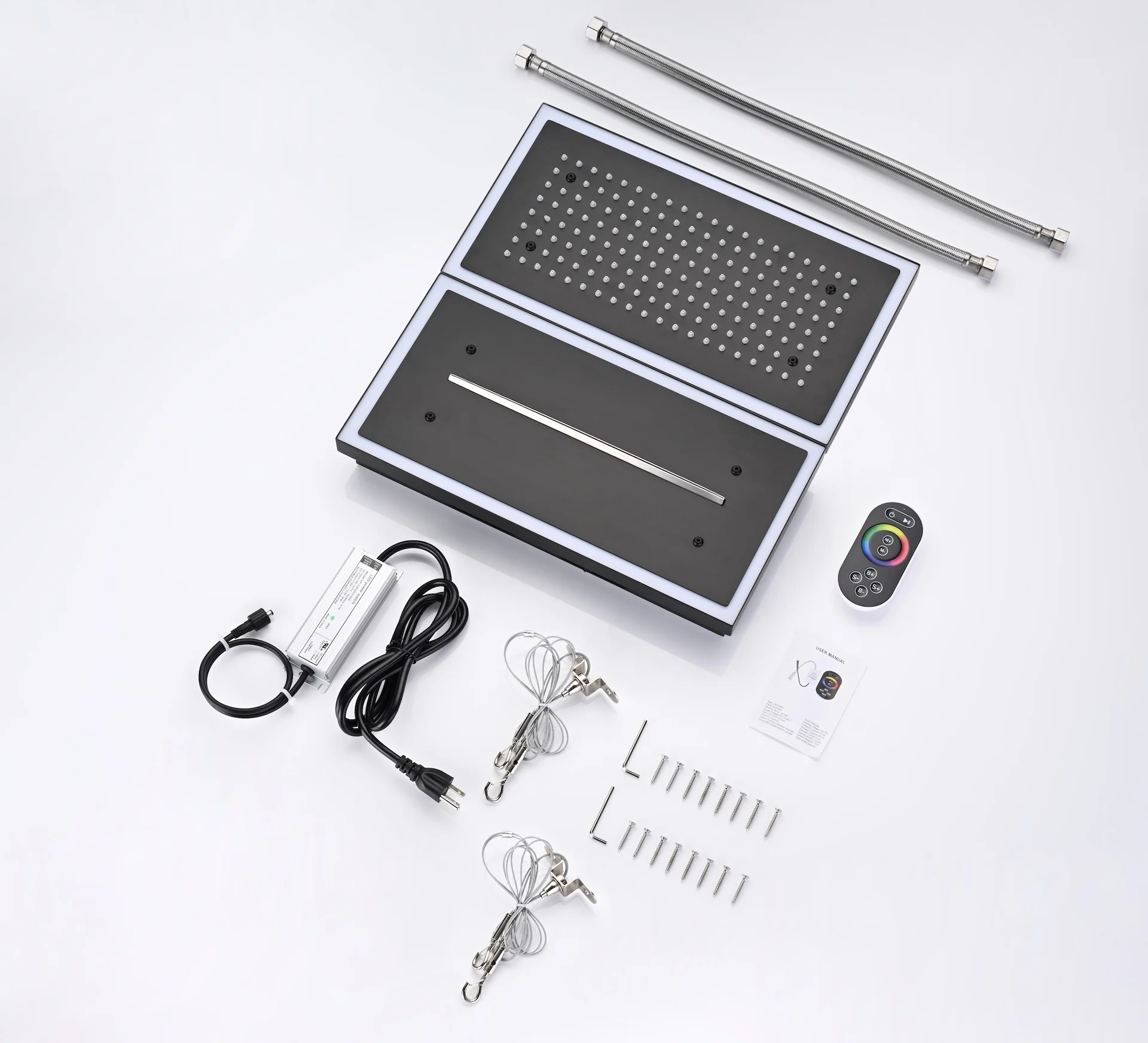 Matte black or Brushed nickel or Brushed Gold 32 x 8-Inch Rainfall Waterfall Flush Mount Shower Head with 4-Way Digital Display Thermostatic Faucet, Body Jets - Image 4